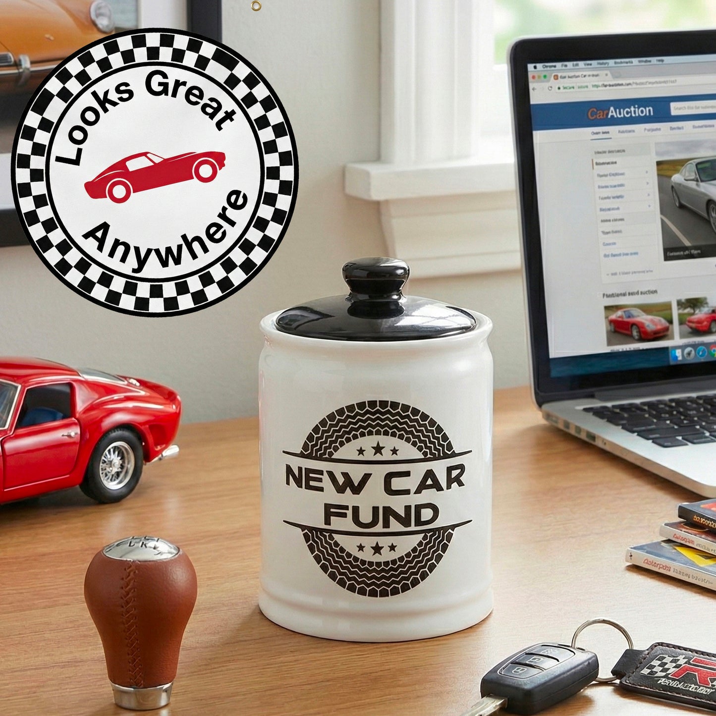 Cottage Creek Jars | New Car Fund Piggy Bank | Car Accessories Ceramic Jar for Office & Home Decor | Stocking Stuffers & Christmas Gifts for Men, Teens, Women, Friends