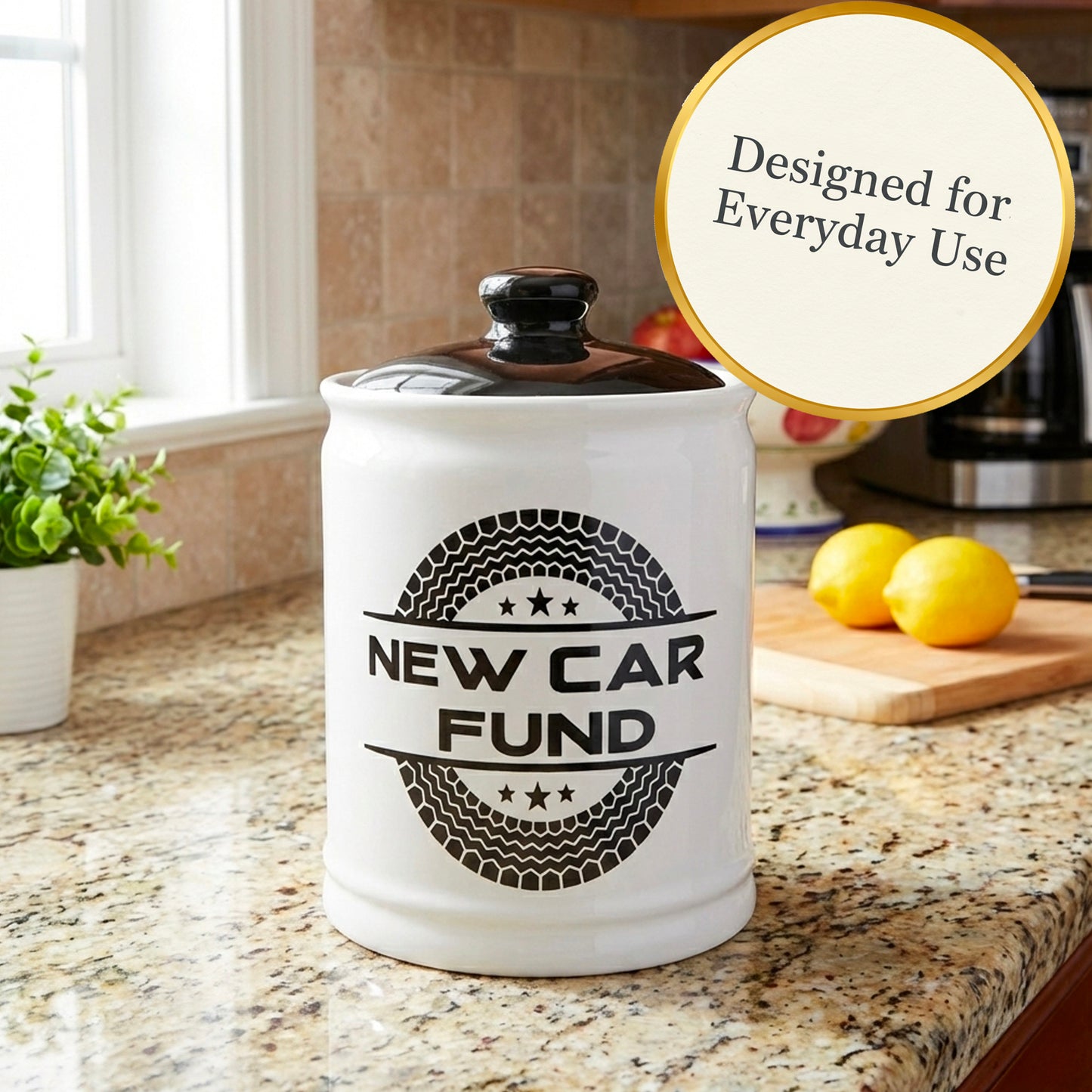 Cottage Creek Jars | New Car Fund Piggy Bank | Car Accessories Ceramic Jar for Office & Home Decor | Stocking Stuffers & Christmas Gifts for Men, Teens, Women, Friends