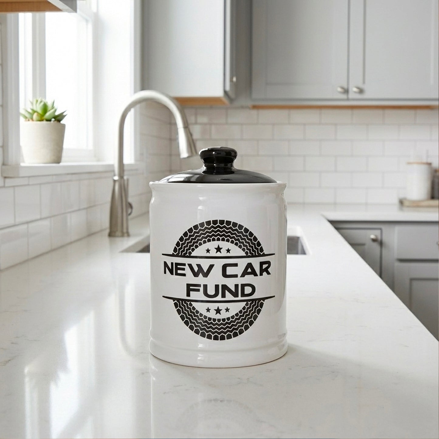 Cottage Creek Jars | New Car Fund Piggy Bank | Car Accessories Ceramic Jar for Office & Home Decor | Stocking Stuffers & Christmas Gifts for Men, Teens, Women, Friends