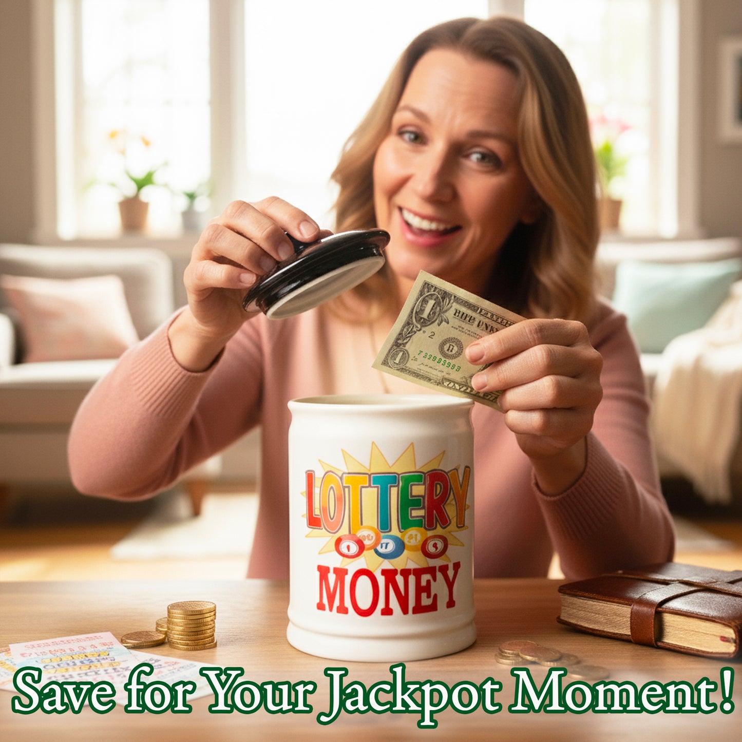 Cottage Creek Jars | Lottery Money Piggy Bank for Adults Storage Jar | Lottery Ticket Holder Ceramic Jar for Office & Home Decor | Lotto Gifts & Christmas Gifts for Women, Men, Grandparents, Friends