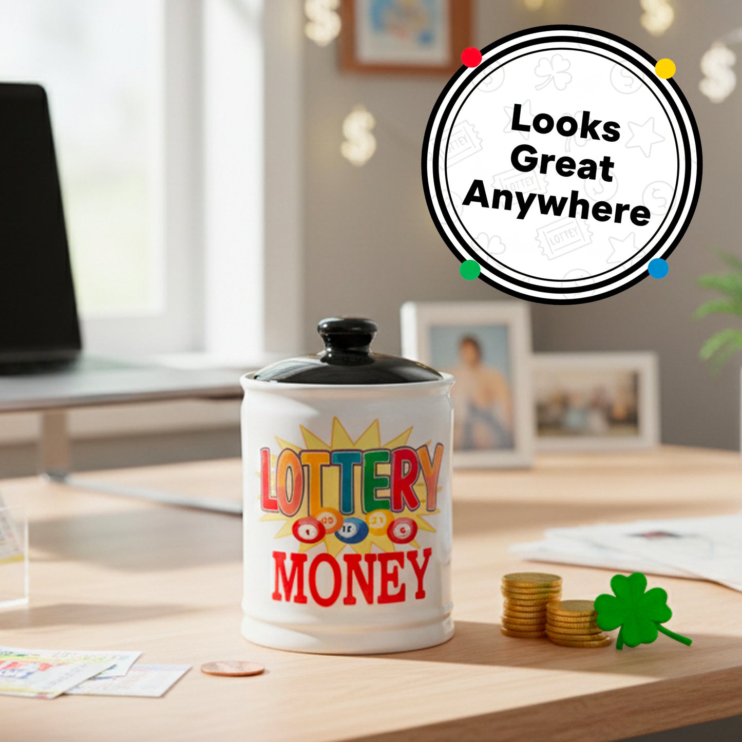 Cottage Creek Jars | Lottery Money Piggy Bank for Adults Storage Jar | Lottery Ticket Holder Ceramic Jar for Office & Home Decor | Lotto Gifts & Christmas Gifts for Women, Men, Grandparents, Friends