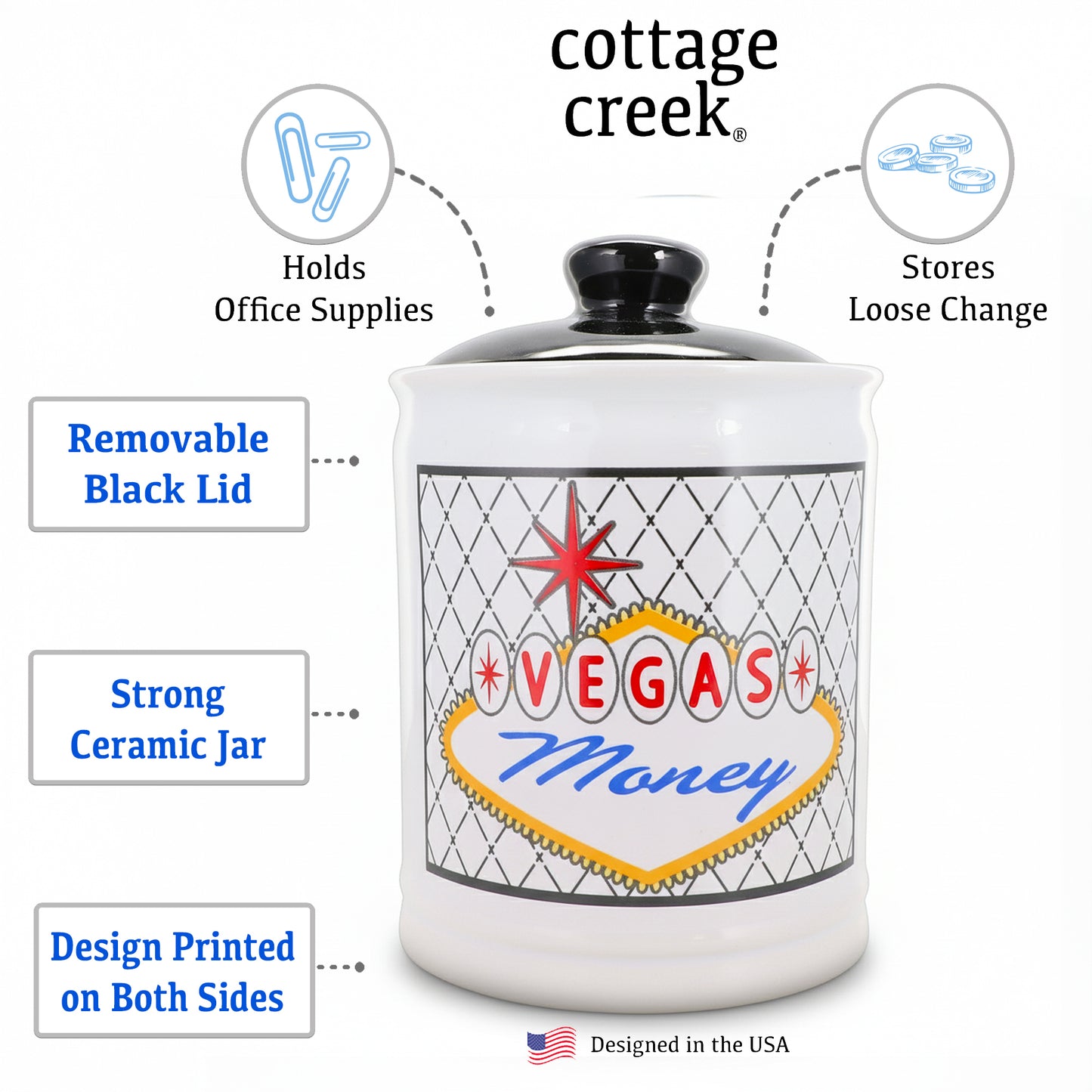 Cottage Creek Vegas Money Casino Money Jar | Las Vegas Casino Piggy Bank | Fun Home Decor Slot Machine Gifts for Men and Women | Ideal Birthday, White Elephant, and Christmas Gift for Las Vegas Lovers