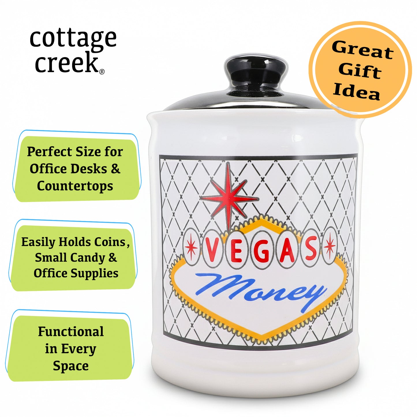 Cottage Creek Vegas Money Casino Money Jar | Las Vegas Casino Piggy Bank | Fun Home Decor Slot Machine Gifts for Men and Women | Ideal Birthday, White Elephant, and Christmas Gift for Las Vegas Lovers
