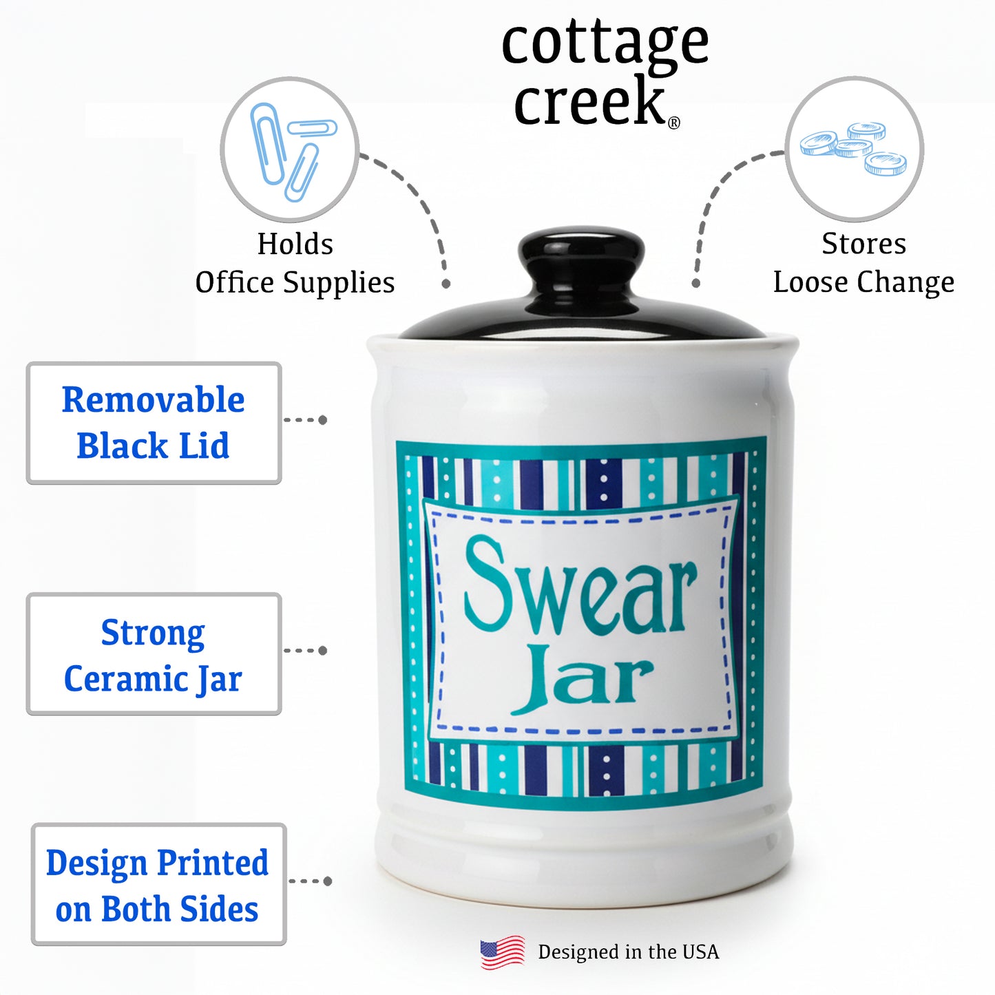 Cottage Creek Ceramic Swear Jar | 6-Inch Swearing Jar Piggy Bank | Unique Desk Decor for Home, Office, & Kitchen Counter | Perfect for Birthday, White Elephant & Christmas Gifts for Men & Women
