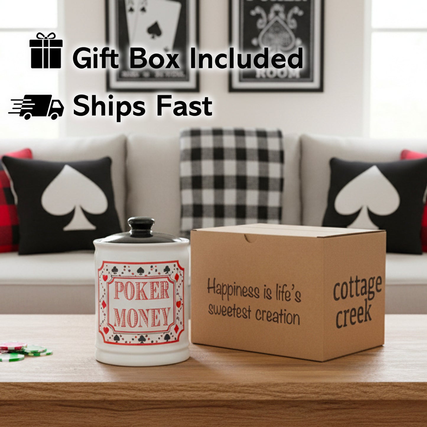 Cottage Creek Jars | Poker Money Piggy Bank, Ceramic Slot Machine Coin Bank Casino Money Jar | Christmas Gifts for Women, Men, Friends | Gambling Gift Ideas for Poker Players and Casino Lovers