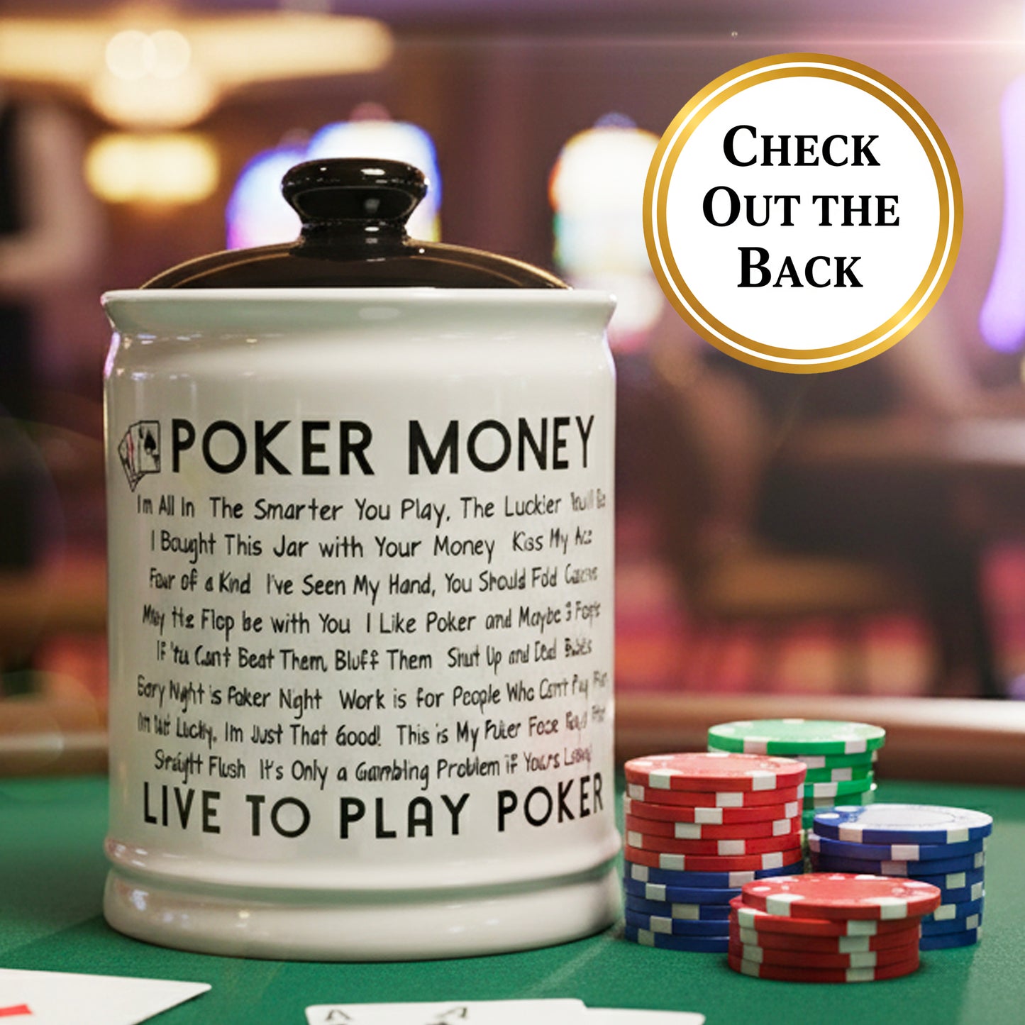 Cottage Creek Jars | Poker Money Piggy Bank, Ceramic Slot Machine Coin Bank Casino Money Jar | Christmas Gifts for Women, Men, Friends | Gambling Gift Ideas for Poker Players and Casino Lovers
