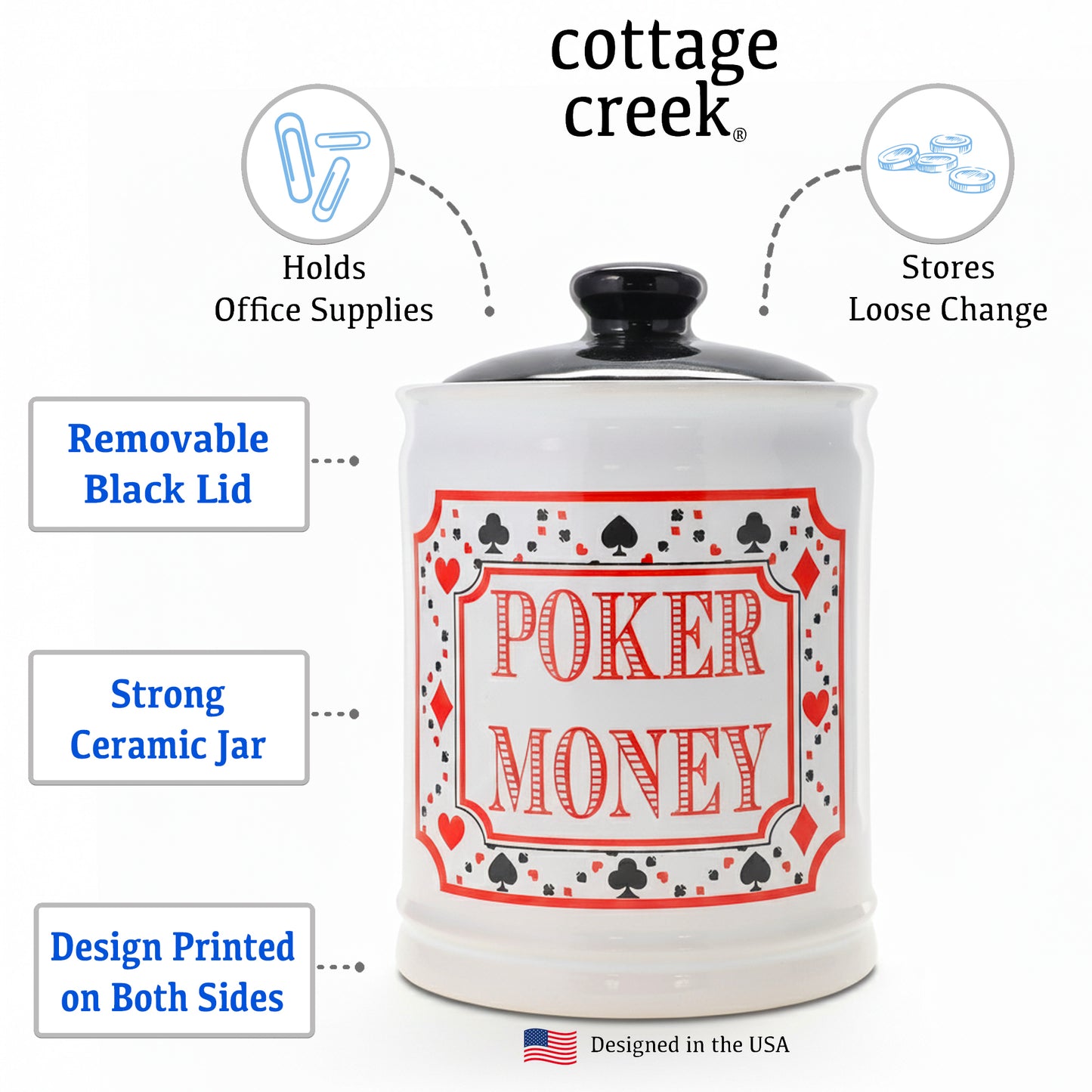 Cottage Creek Jars | Poker Money Piggy Bank, Ceramic Slot Machine Coin Bank Casino Money Jar | Christmas Gifts for Women, Men, Friends | Gambling Gift Ideas for Poker Players and Casino Lovers