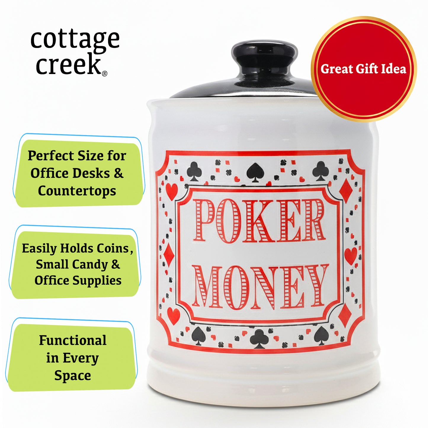 Cottage Creek Jars | Poker Money Piggy Bank, Ceramic Slot Machine Coin Bank Casino Money Jar | Christmas Gifts for Women, Men, Friends | Gambling Gift Ideas for Poker Players and Casino Lovers