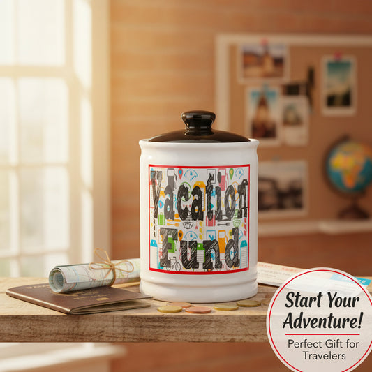 Cottage Creek Jars Vacation Fund Travel Piggy Bank | Ceramic Trip Fund Jar & Travel Money Jar | Home  & Bedroom Decor Vacation Essentials Savings Storage Container | Gifts for Women, Men, Couples