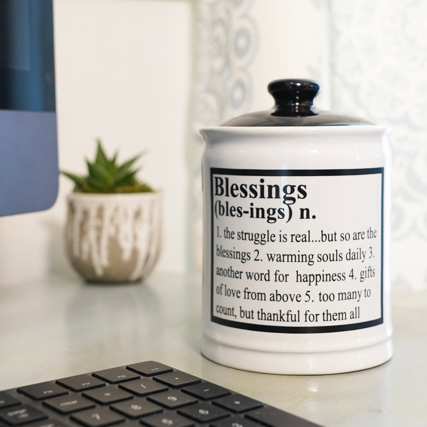Blessings Jar, Ceramic Gratitude Piggy Bank, 6", Multicolored