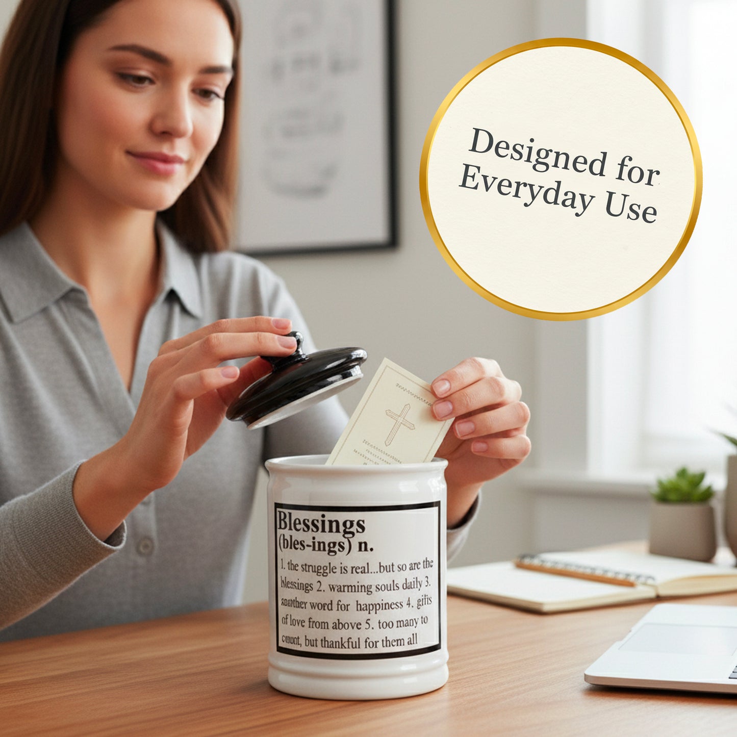 Cottage Creek Jars | Ceramic Blessings Jar, Gratitude Jar for Home Decor | Storage Container, Piggy Bank & Keepsake Box for Prayer Cards | Stocking Stuffers, Christmas Gifts for Women, Men, Friends