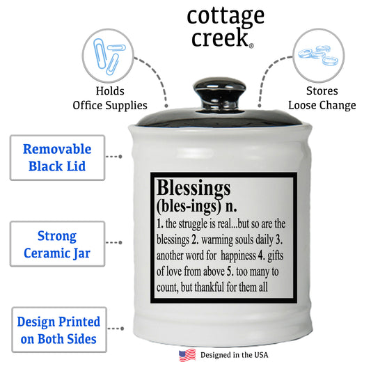 Blessings Jar, Ceramic Gratitude Piggy Bank, 6", Multicolored