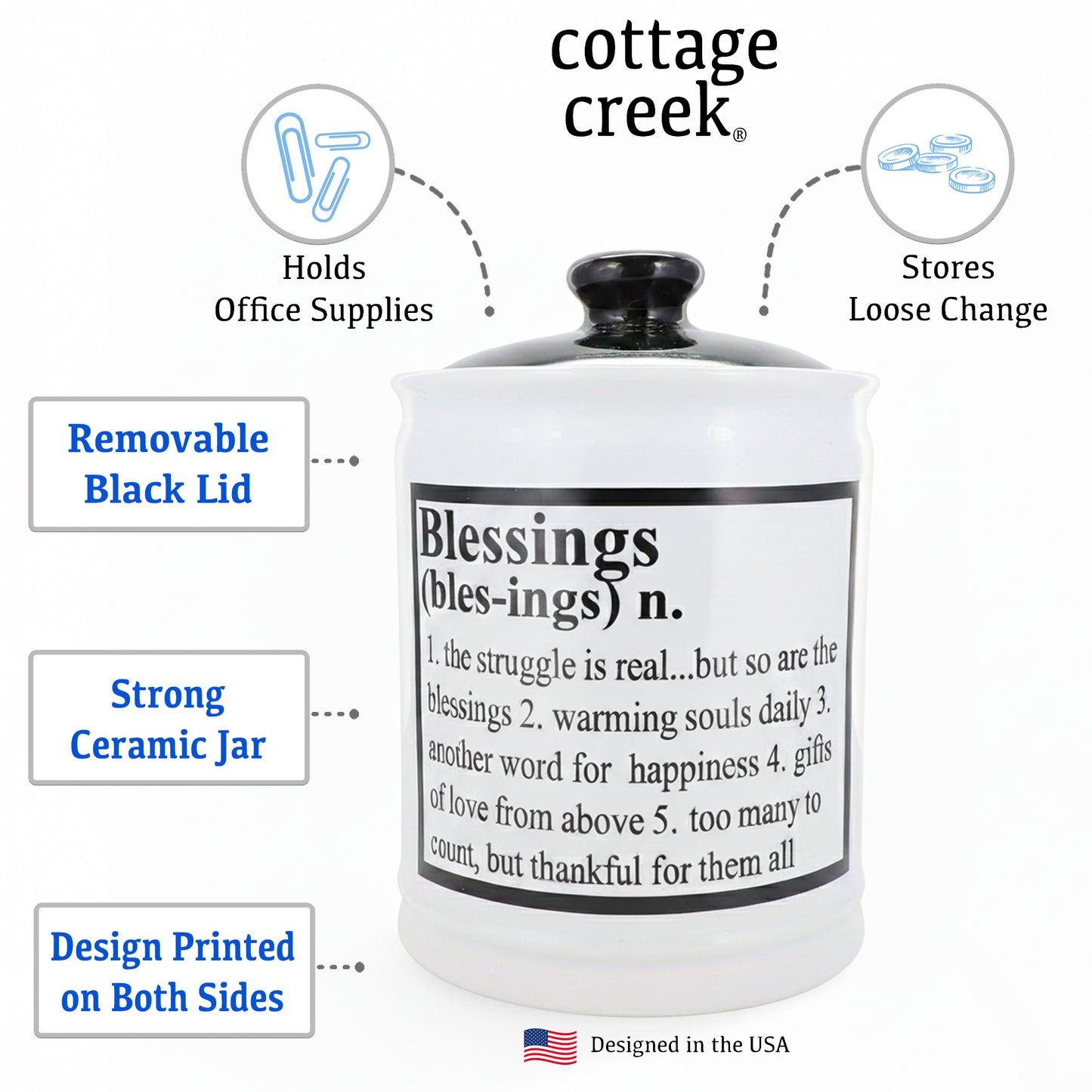 Cottage Creek Jars | Ceramic Blessings Jar, Gratitude Jar for Home Decor | Storage Container, Piggy Bank & Keepsake Box for Prayer Cards | Stocking Stuffers, Christmas Gifts for Women, Men, Friends