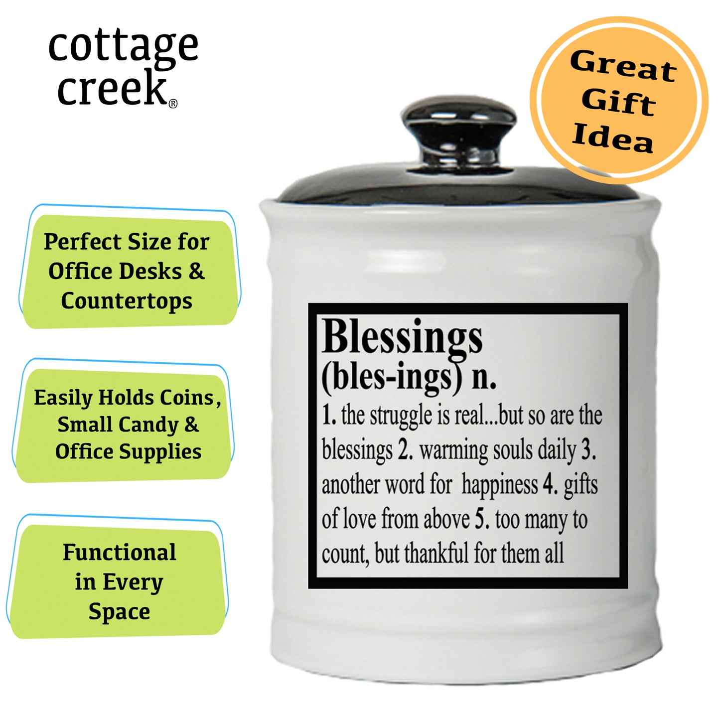 Blessings Jar, Ceramic Gratitude Piggy Bank, 6", Multicolored