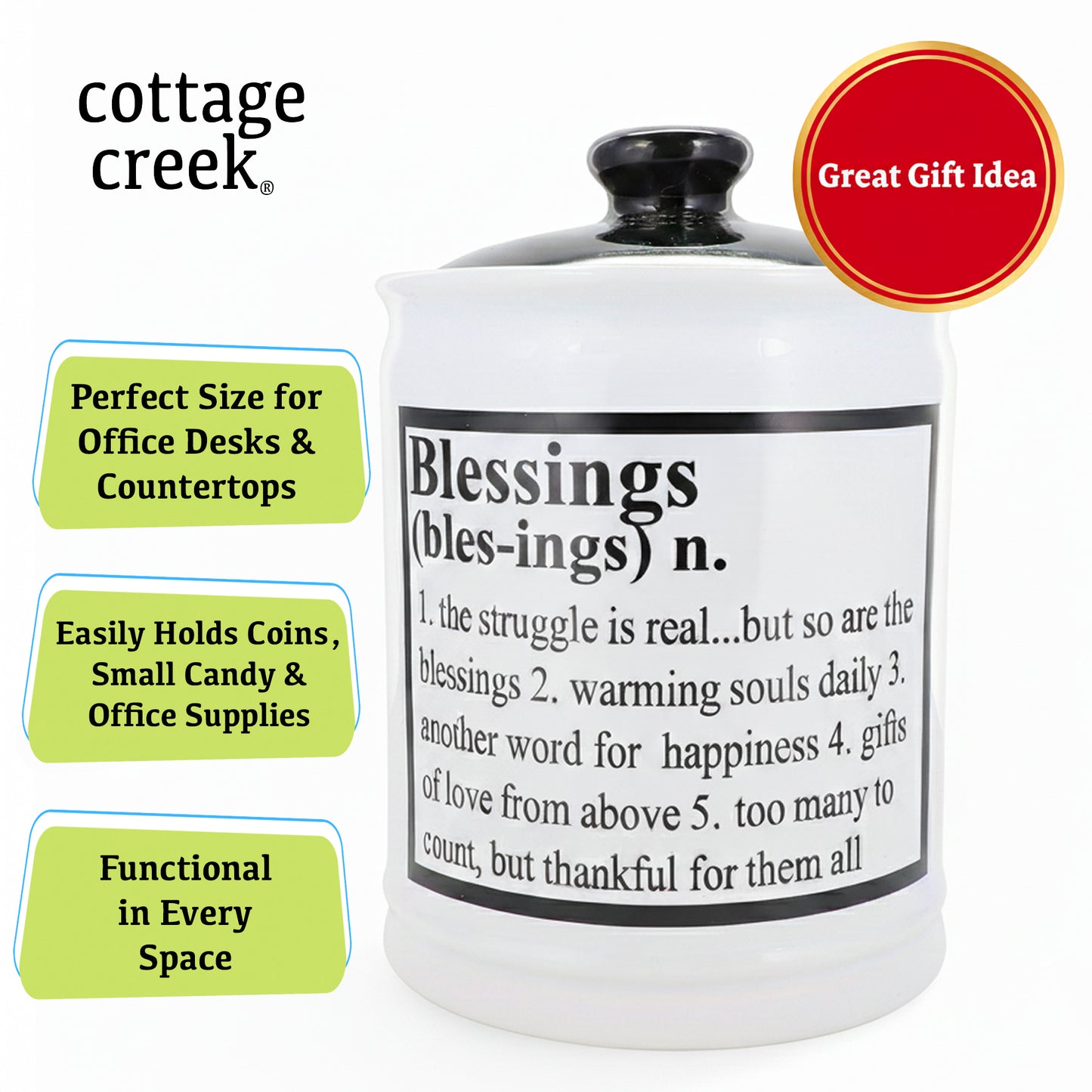 Cottage Creek Jars | Ceramic Blessings Jar, Gratitude Jar for Home Decor | Storage Container, Piggy Bank & Keepsake Box for Prayer Cards | Stocking Stuffers, Christmas Gifts for Women, Men, Friends
