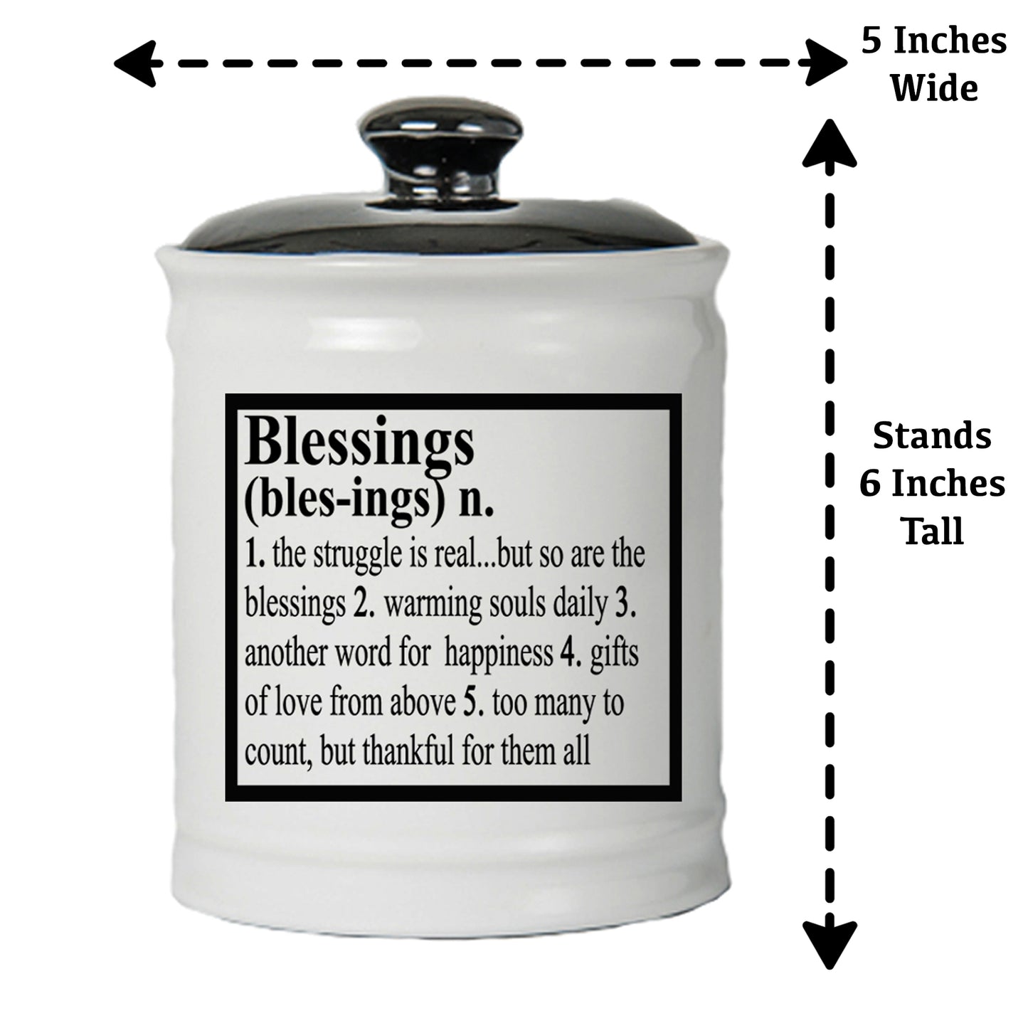 Blessings Jar, Ceramic Gratitude Piggy Bank, 6", Multicolored