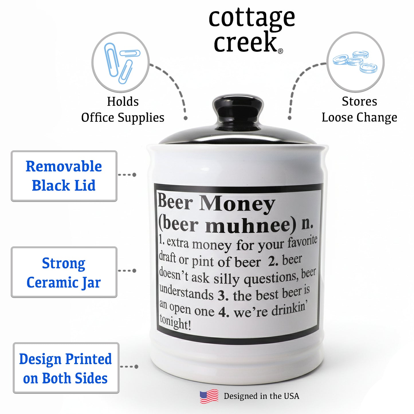 Cottage Creek Beer Fund Piggy Bank for Adults | Decorative 6" Ceramic Money Jar & Savings Jar - Fun & Unique Gifts for Men, Dad, Husband, Boyfriend, & Friends