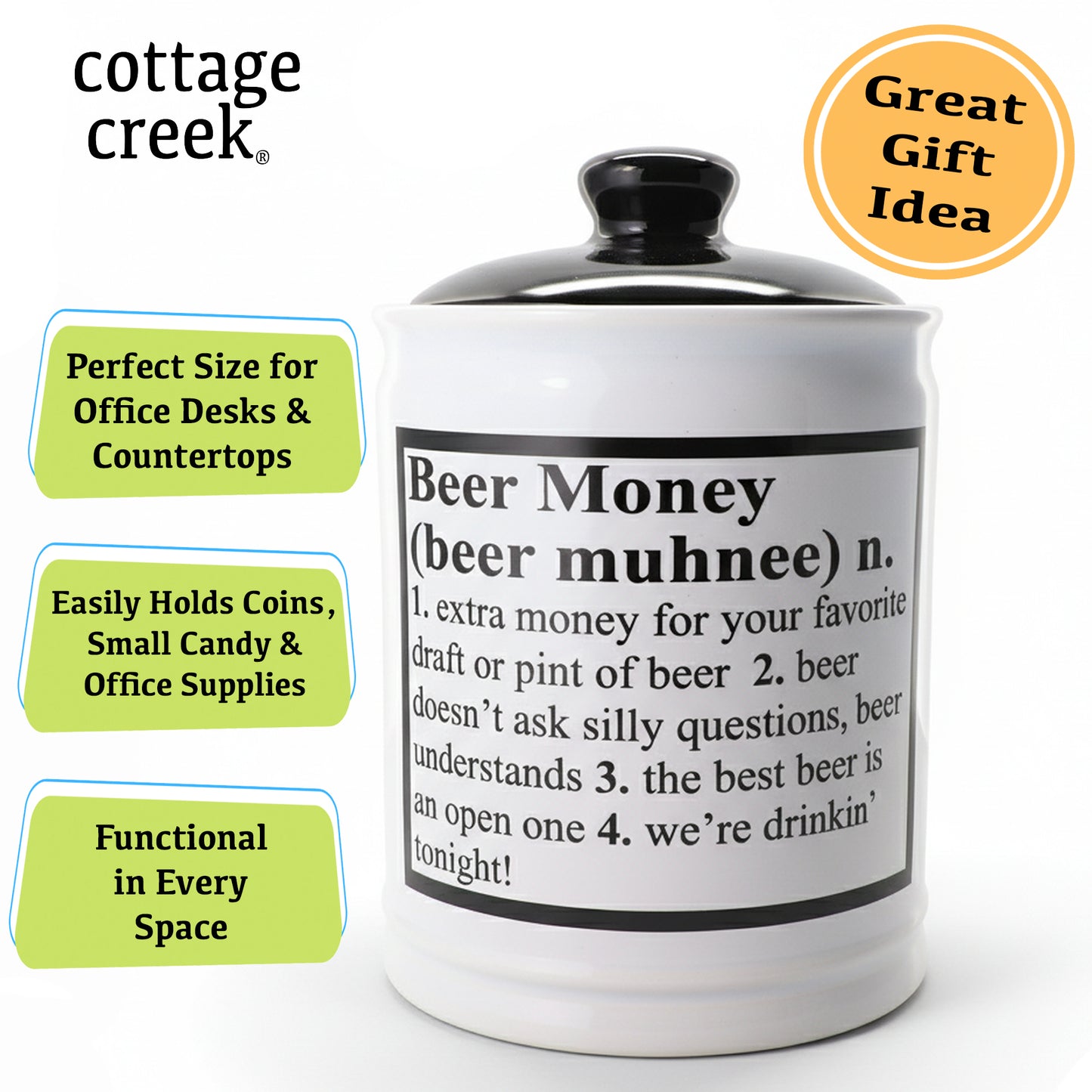 Cottage Creek Beer Fund Piggy Bank for Adults | Decorative 6" Ceramic Money Jar & Savings Jar - Fun & Unique Gifts for Men, Dad, Husband, Boyfriend, & Friends