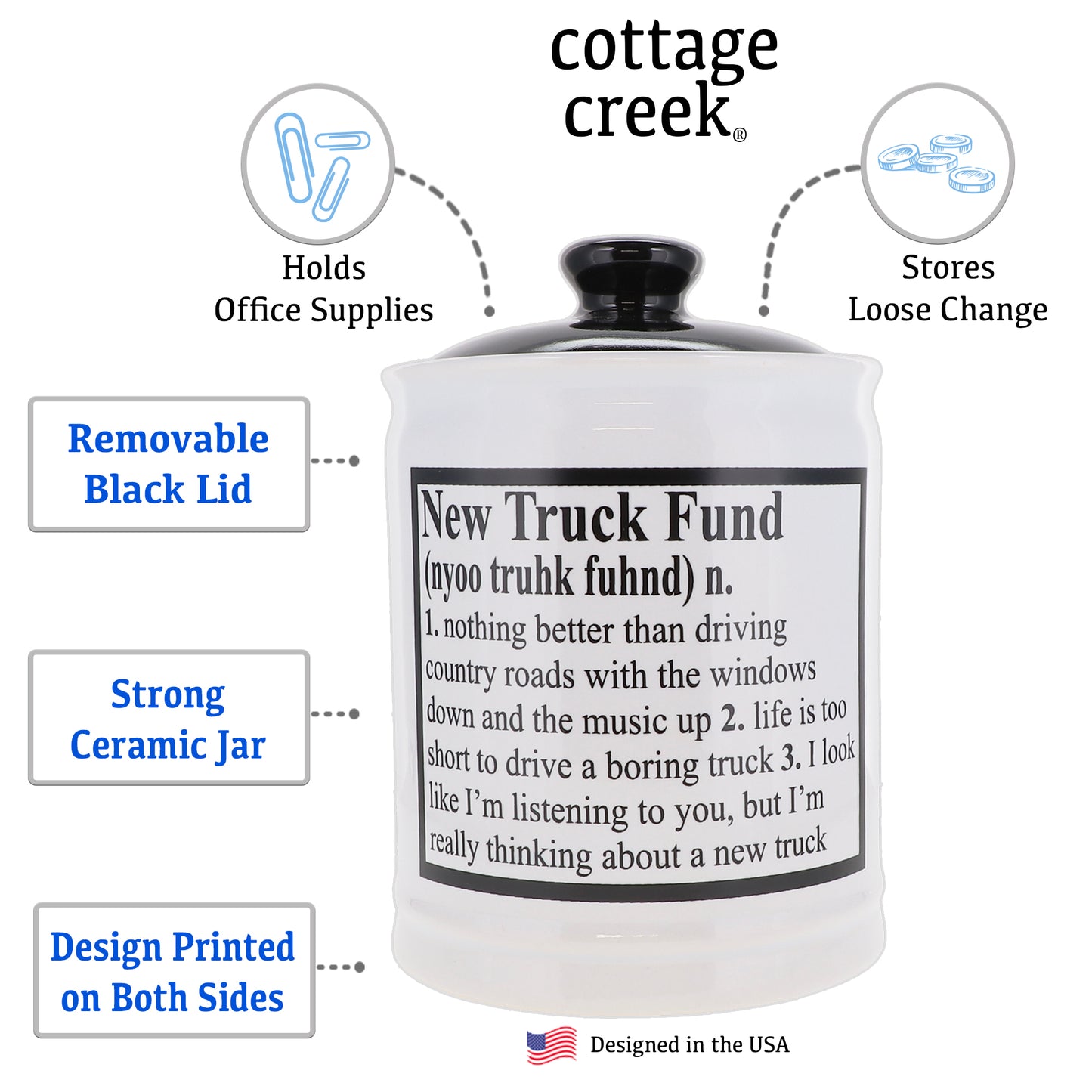 New Truck Fund Piggy Bank, Multicolored, Ceramic, 6" Truck Money Bank