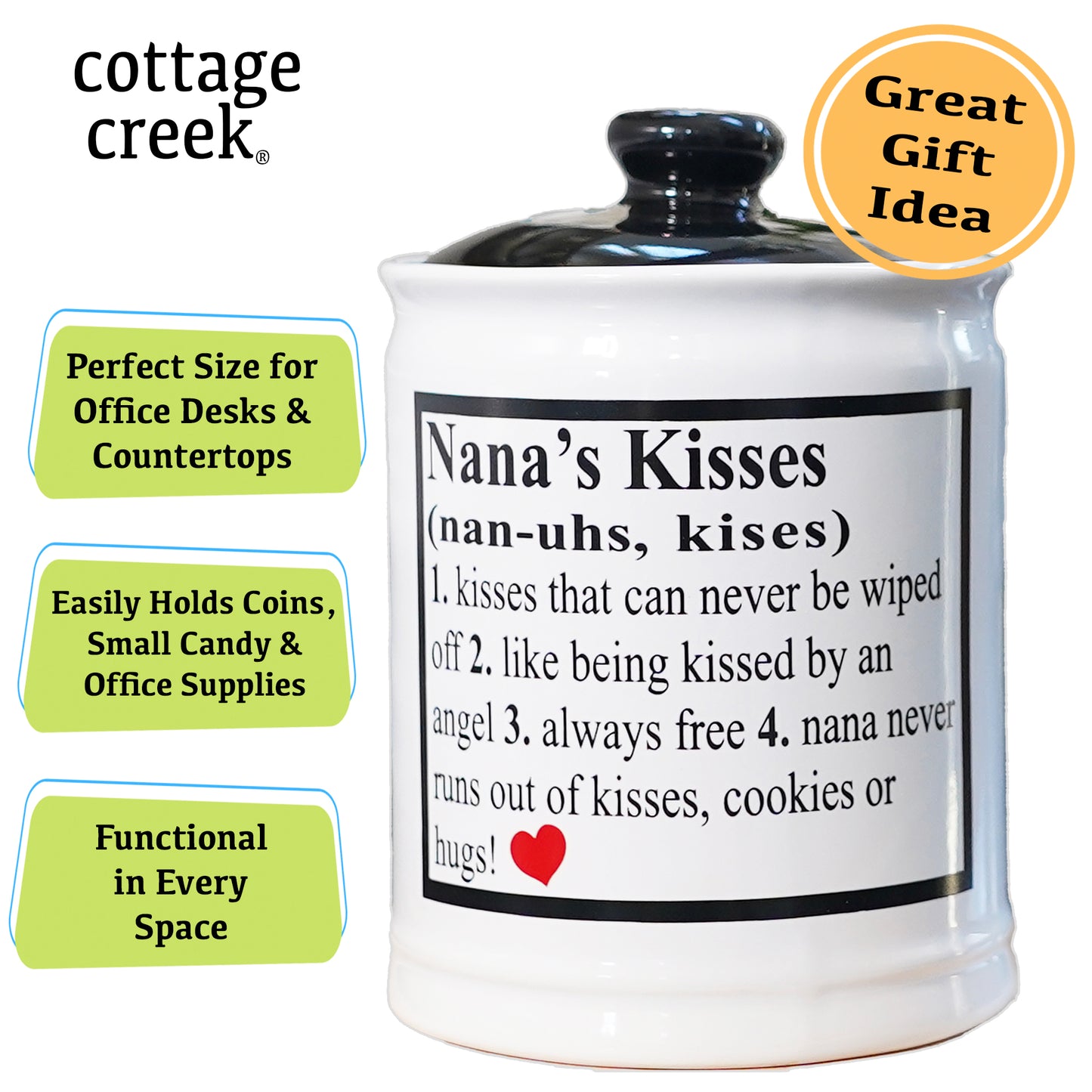 Nana's Kisses Jar, Ceramic, Multicolored, 6" Candy Jar for Nana
