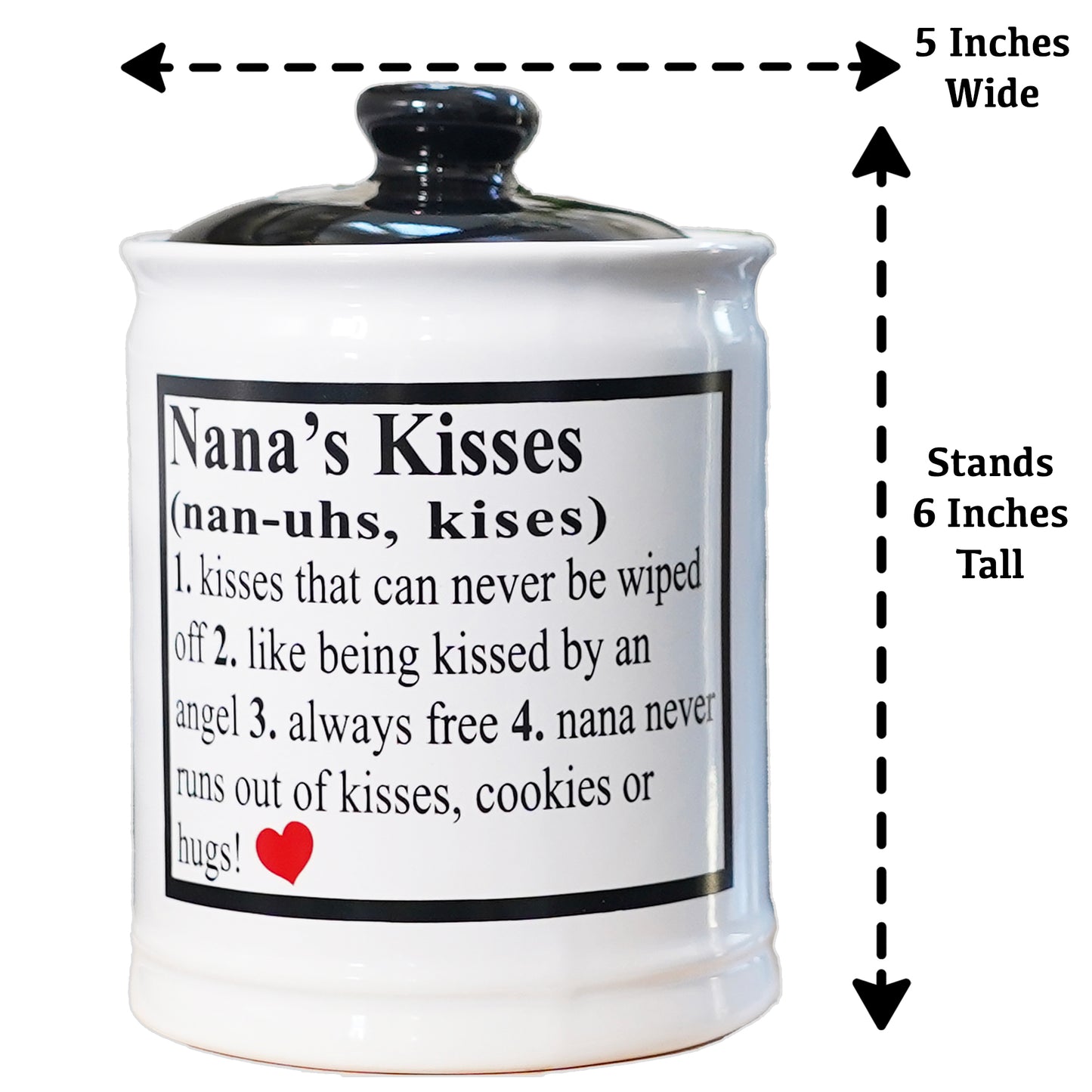 Nana's Kisses Jar, Ceramic, Multicolored, 6" Candy Jar for Nana