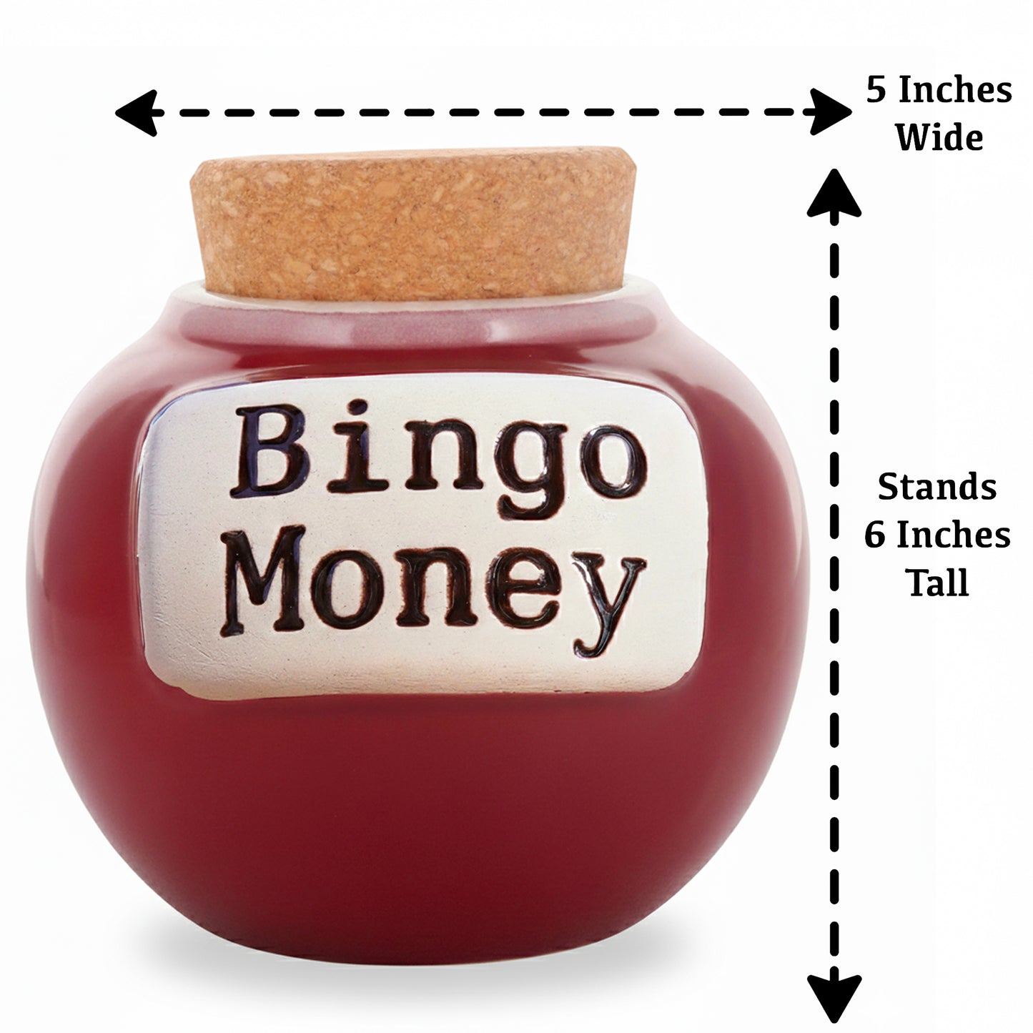 Cottage Creek Bingo Money Jar – 6” Red Ceramic Piggy Bank for Adults, Funny Coin Jar, and Bingo Accessories Storage – Perfect for Home Décor, Gifts for Women, Men and Bingo Lovers of All Ages