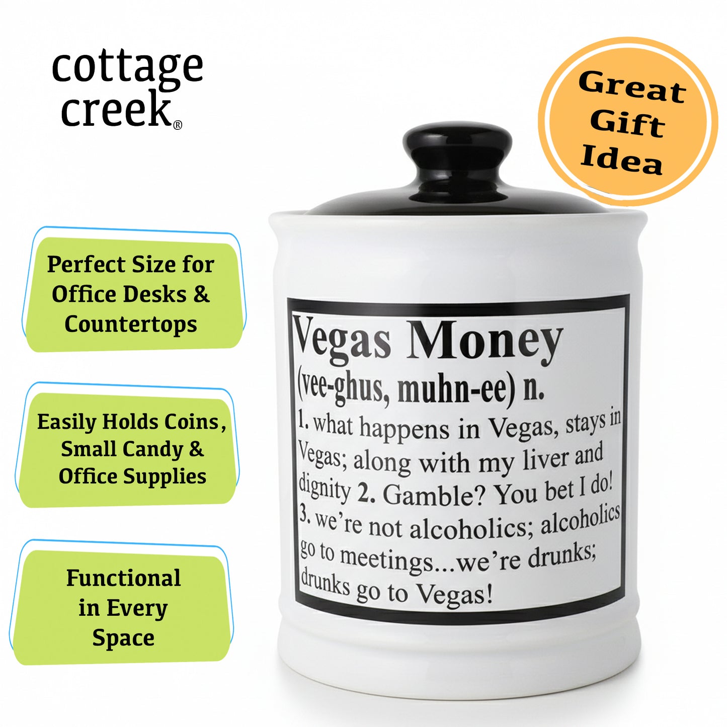 Cottage Creek Vegas Money Casino Money Jar | Definition Las Vegas Casino Piggy Bank | Fun Home Decor Slot Machine Gifts for Men and Women | Ideal Birthday, White Elephant, and Christmas Gift for Las Vegas Lovers