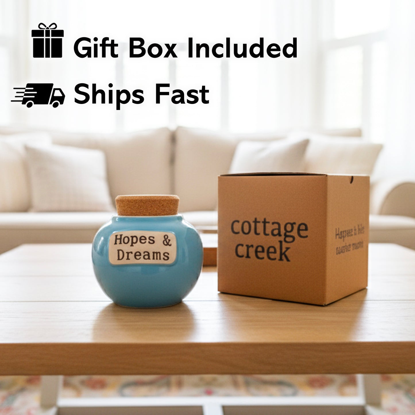 Cottage Creek | Ceramic Hopes & Dreams Blessings Jar, Gratitude Jar for Home Decor | Storage Container, Piggy Bank & Keepsake Box for Prayer Cards | Stocking Stuffers, Christmas Gifts for Women, Men