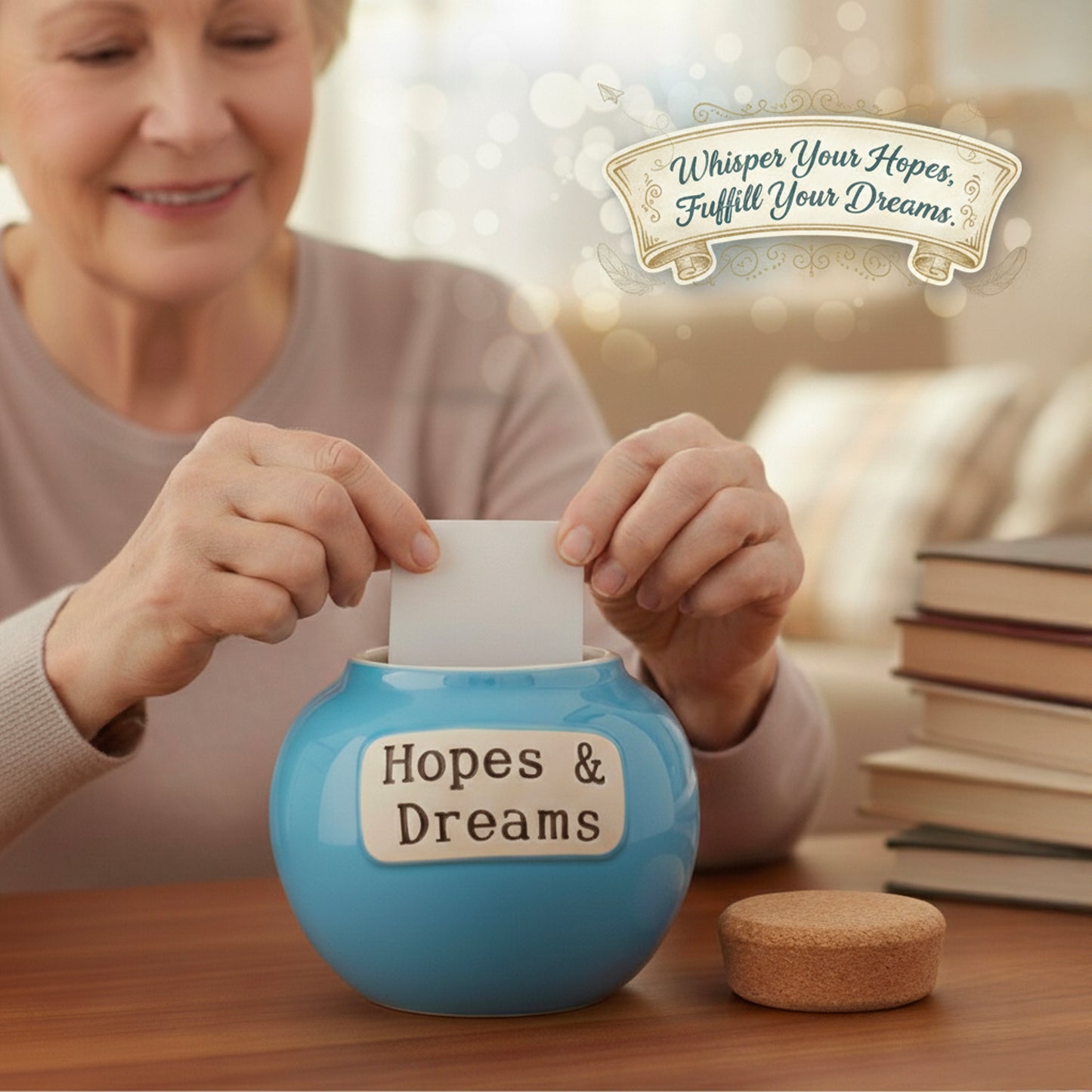 Cottage Creek | Ceramic Hopes & Dreams Blessings Jar, Gratitude Jar for Home Decor | Storage Container, Piggy Bank & Keepsake Box for Prayer Cards | Stocking Stuffers, Christmas Gifts for Women, Men