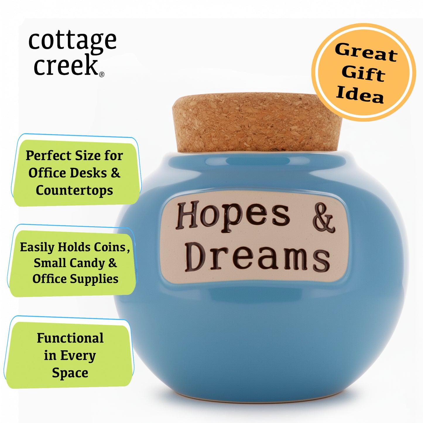 Cottage Creek | Ceramic Hopes & Dreams Blessings Jar, Gratitude Jar for Home Decor | Storage Container, Piggy Bank & Keepsake Box for Prayer Cards | Stocking Stuffers, Christmas Gifts for Women, Men
