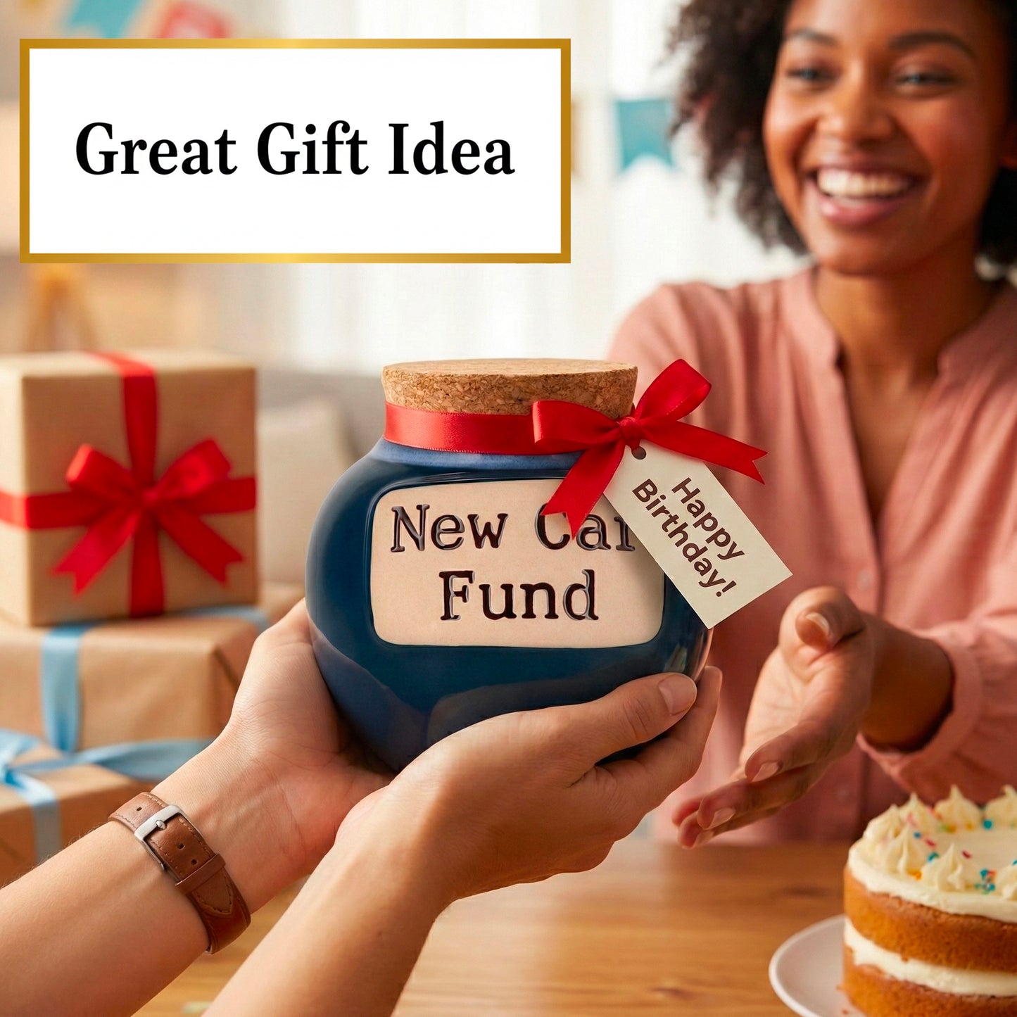 Cottage Creek Jars | Blue New Car Fund Piggy Bank | Car Accessories Ceramic Jar for Office & Home Decor | Stocking Stuffers & Christmas Gifts for Men, Teens, Women, Friends