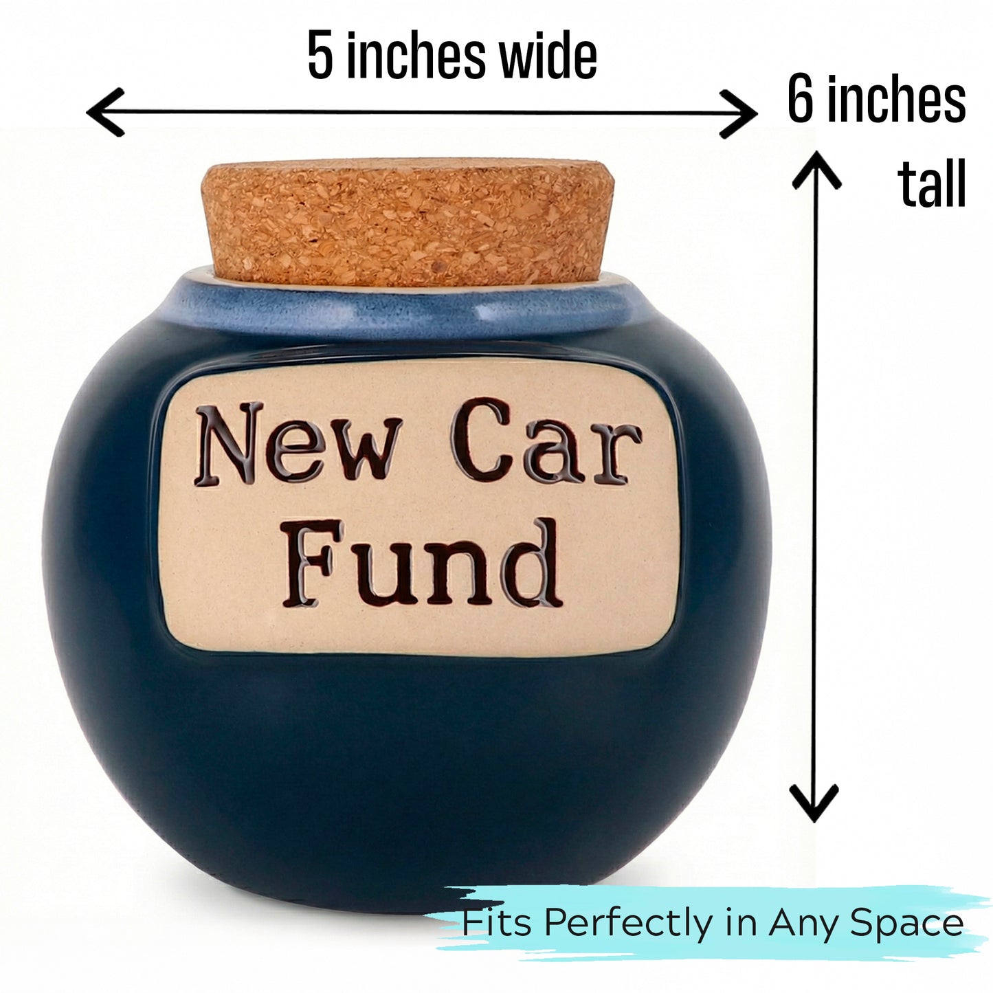 Cottage Creek Jars | Blue New Car Fund Piggy Bank | Car Accessories Ceramic Jar for Office & Home Decor | Stocking Stuffers & Christmas Gifts for Men, Teens, Women, Friends