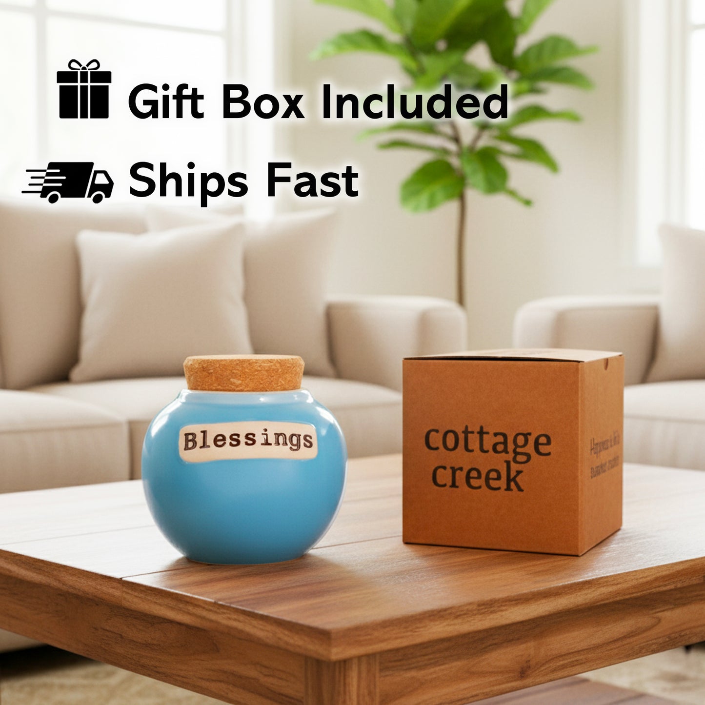 Cottage Creek Jars | Blessings Jar, Gratitude Jar for Home Decor | Ceramic Storage Container, Piggy Bank & Keepsake Box for Prayer Cards | Stocking Stuffers, Christmas Gifts for Women, Men, Friends