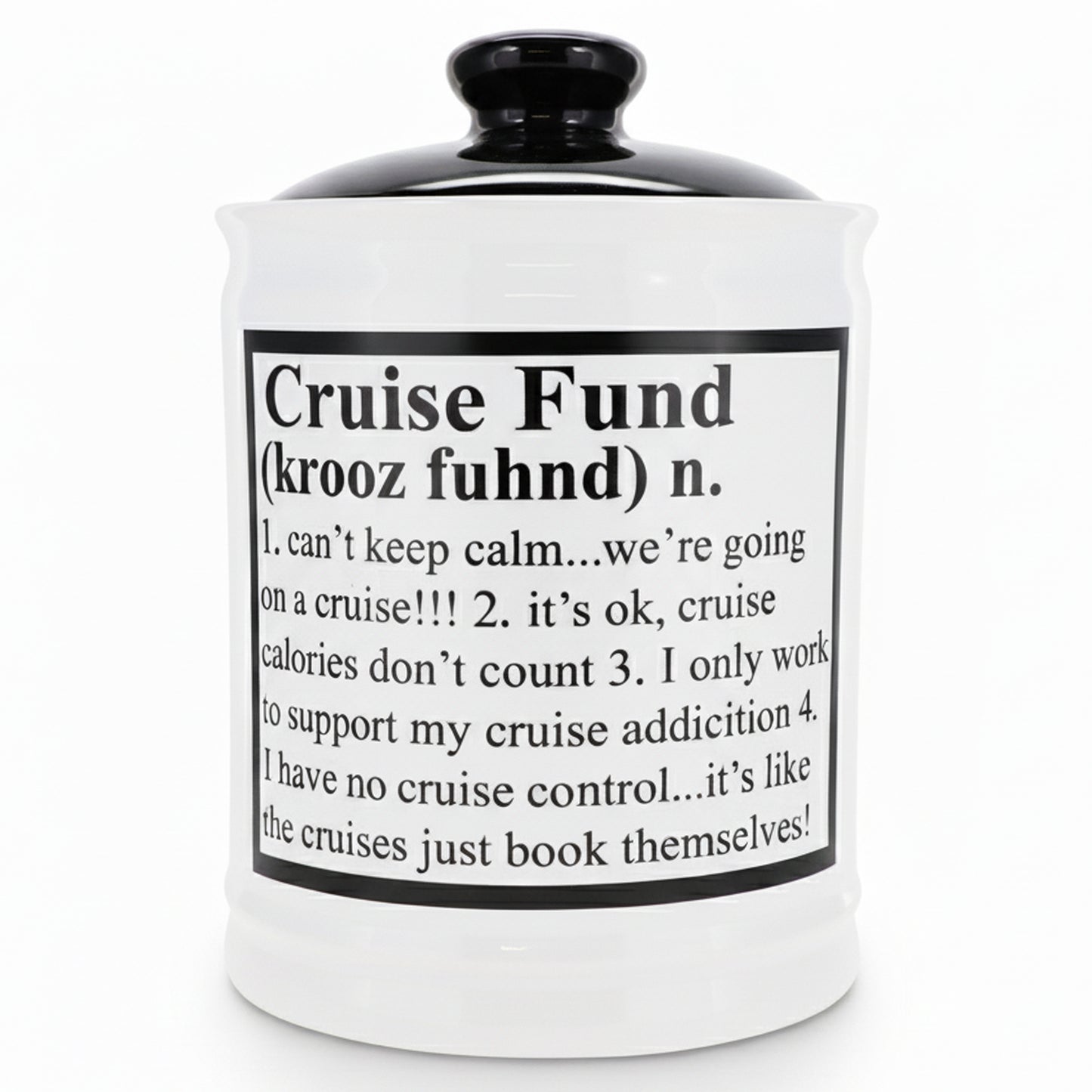 Cottage Creek Jars | Cruise Fund Piggy Bank, Travel Essentials Vacation Money Jar | Fun Birthday Gifts for Women, Men, Couples | Ceramic Travel Fund Bank, 6-Inch White Cruise Essentials Jar