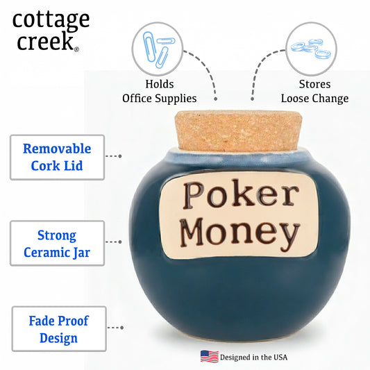 Cottage Creek Jars | Poker Money Piggy Bank Casino Jar, Blue Ceramic Slot Machine Coin Bank | Christmas Gifts for Women, Men, Friends | Gambling Gift Ideas for Poker Players and Casino Lovers