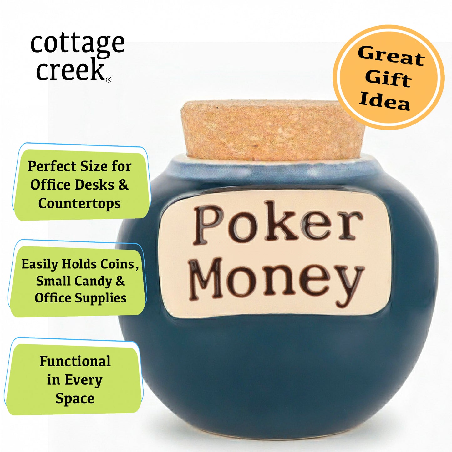 Cottage Creek Jars | Poker Money Piggy Bank Casino Jar, Blue Ceramic Slot Machine Coin Bank | Christmas Gifts for Women, Men, Friends | Gambling Gift Ideas for Poker Players and Casino Lovers