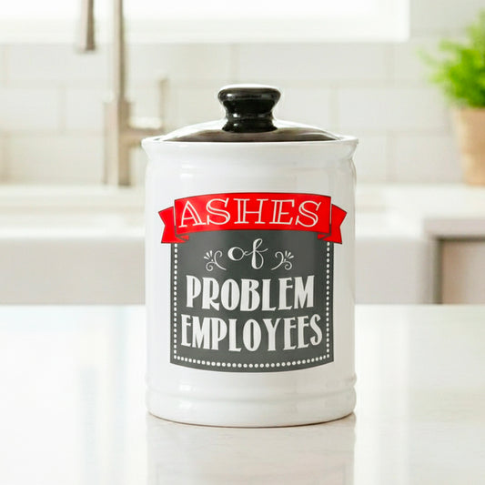 Cottage Creek Jars | Ashes of Problem Employees Jar | Ceramic Adult Piggy Bank, Coin Bank, Funny Candy Jar for Home & Desk Decor | Fun Christmas & Birthday Gifts for Women, Men, Boss, Coworkers