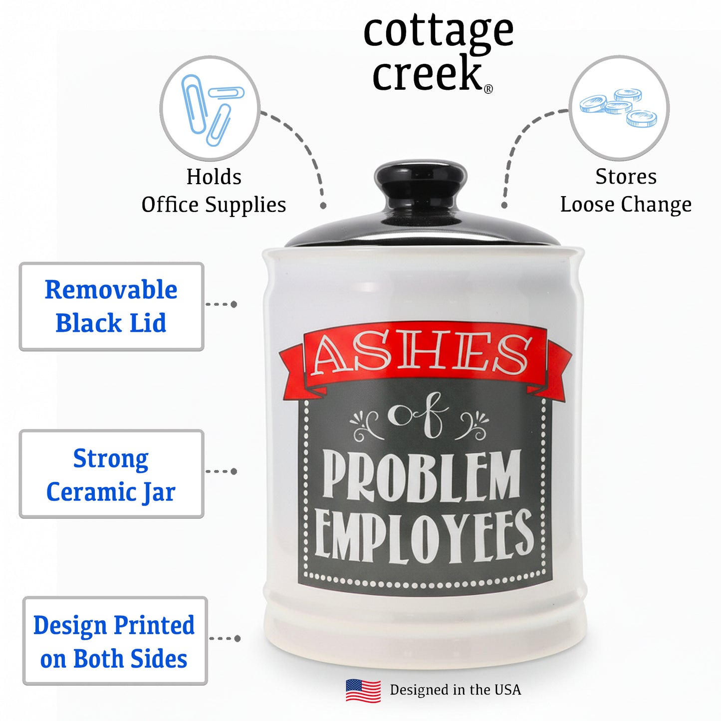 Cottage Creek Jars | Ashes of Problem Employees Jar | Ceramic Adult Piggy Bank, Coin Bank, Funny Candy Jar for Home & Desk Decor | Fun Christmas & Birthday Gifts for Women, Men, Boss, Coworkers