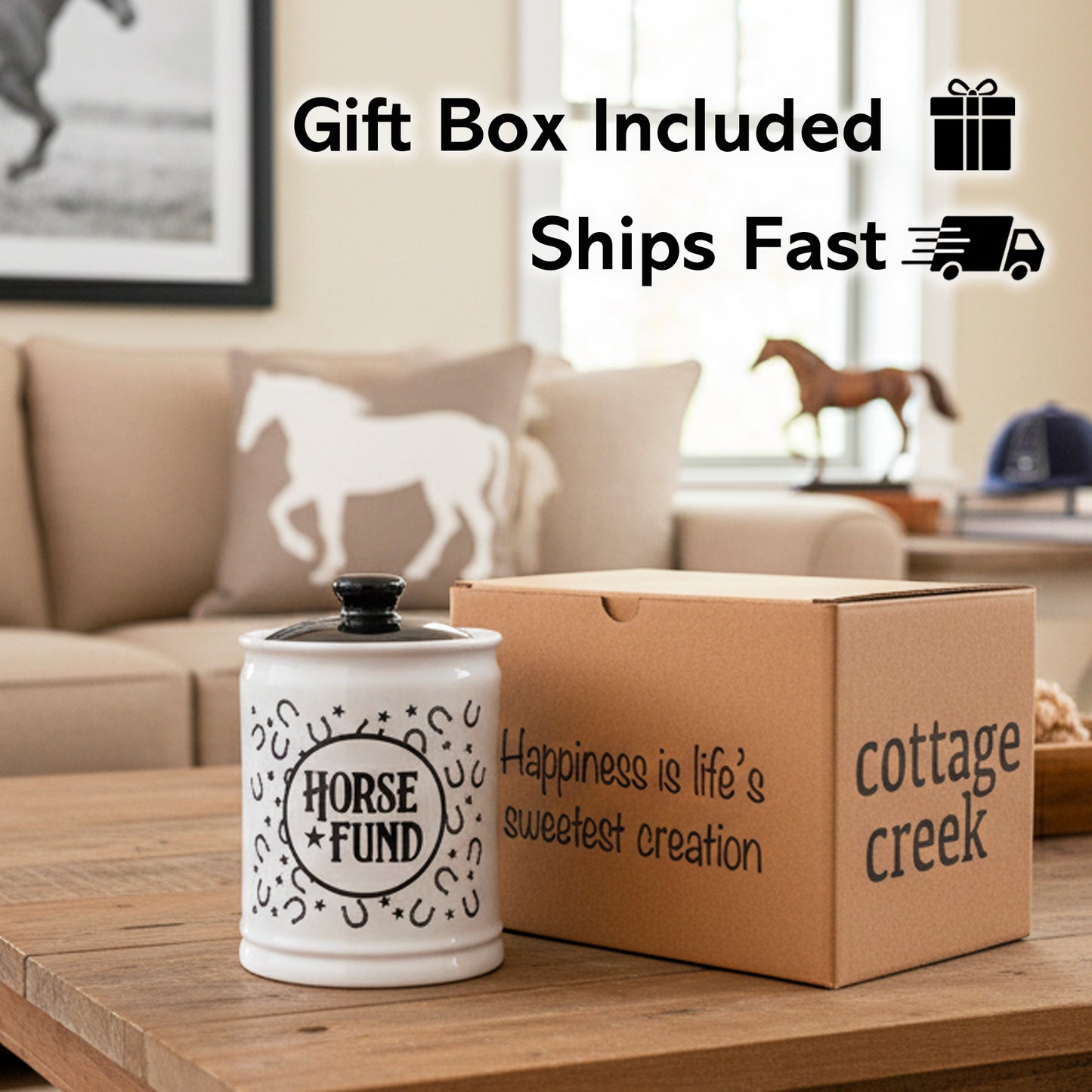 Cottage Creek Jars | Horse Fund Piggy Bank | Ceramic Money Jar Storage Container for Adults & Kids | Christmas Gifts & Horse Gifts for Girls, Women, Men, Cowboys & Cowgirls | Home Decor Savings Bank