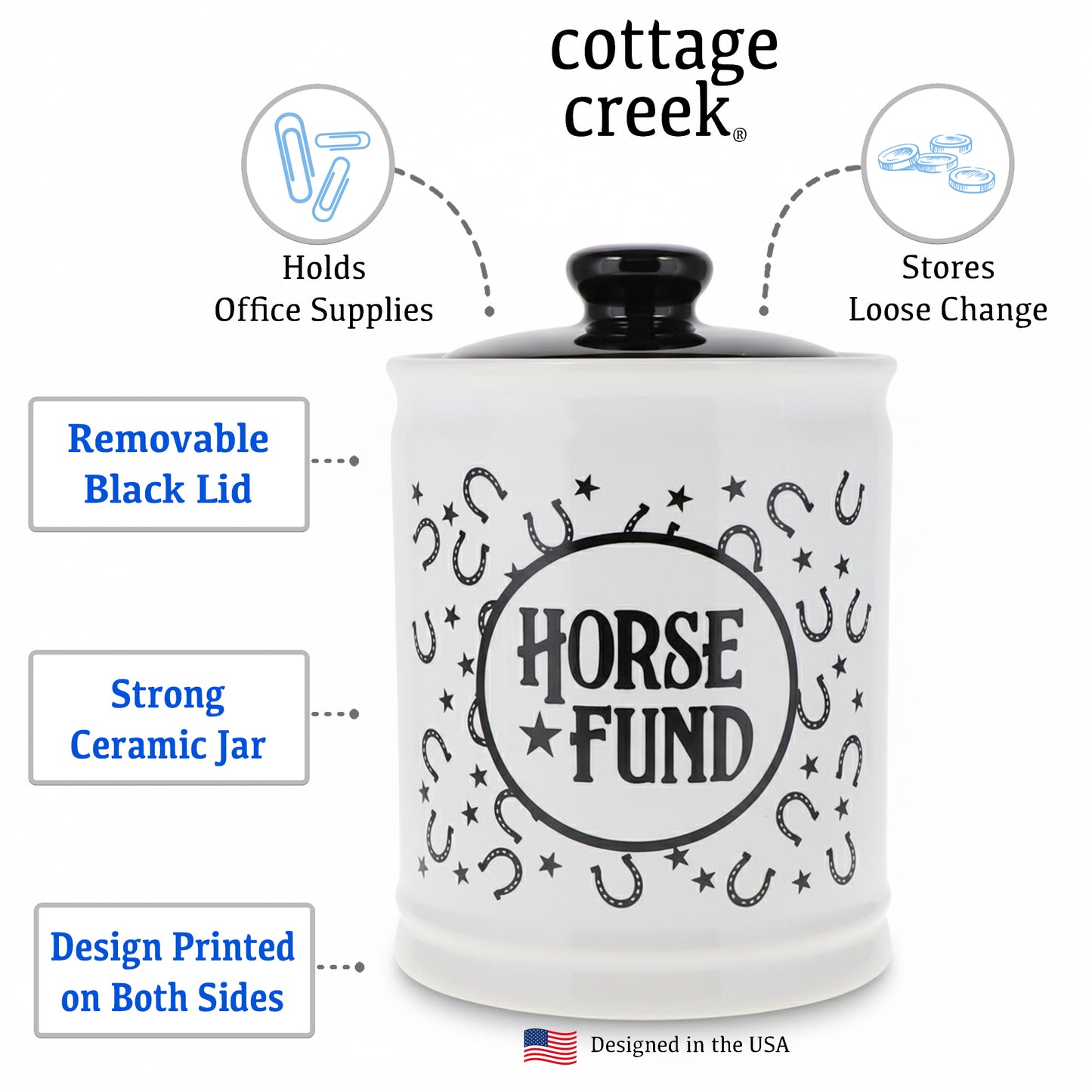 Cottage Creek Jars | Horse Fund Piggy Bank | Ceramic Money Jar Storage Container for Adults & Kids | Christmas Gifts & Horse Gifts for Girls, Women, Men, Cowboys & Cowgirls | Home Decor Savings Bank