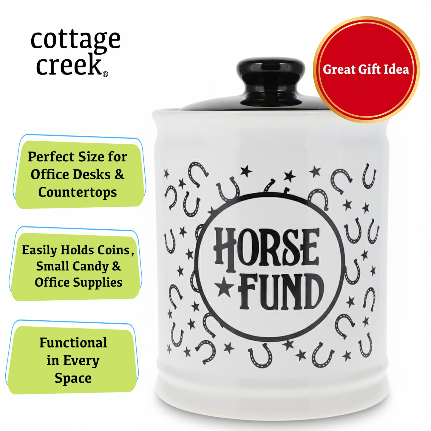 Cottage Creek Jars | Horse Fund Piggy Bank | Ceramic Money Jar Storage Container for Adults & Kids | Christmas Gifts & Horse Gifts for Girls, Women, Men, Cowboys & Cowgirls | Home Decor Savings Bank