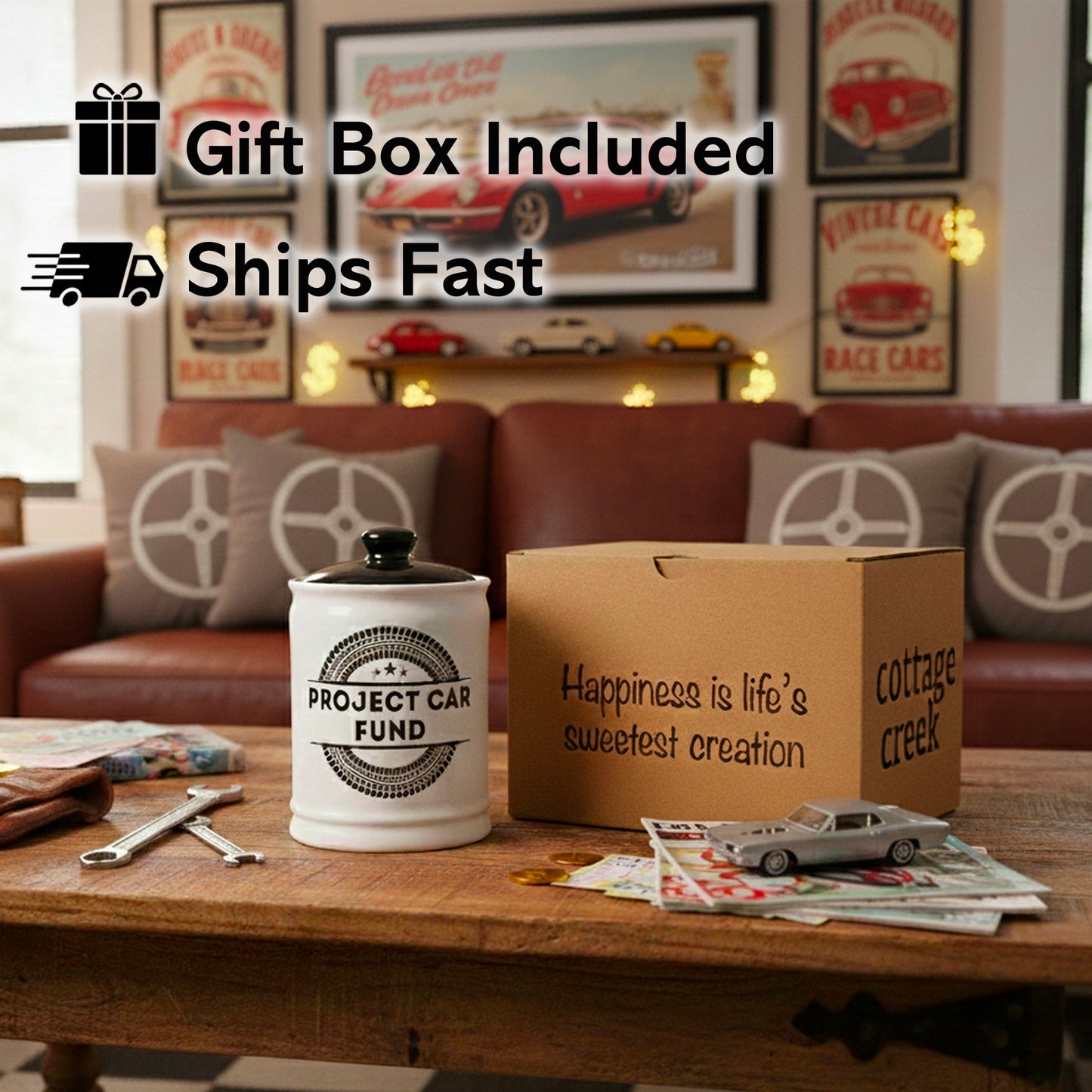 Cottage Creek Jars | Project Car Fund Piggy Bank | Car Accessories Ceramic Jar for Office & Home Decor | Stocking Stuffers & Christmas Gifts for Men, Teens, Women, Friends