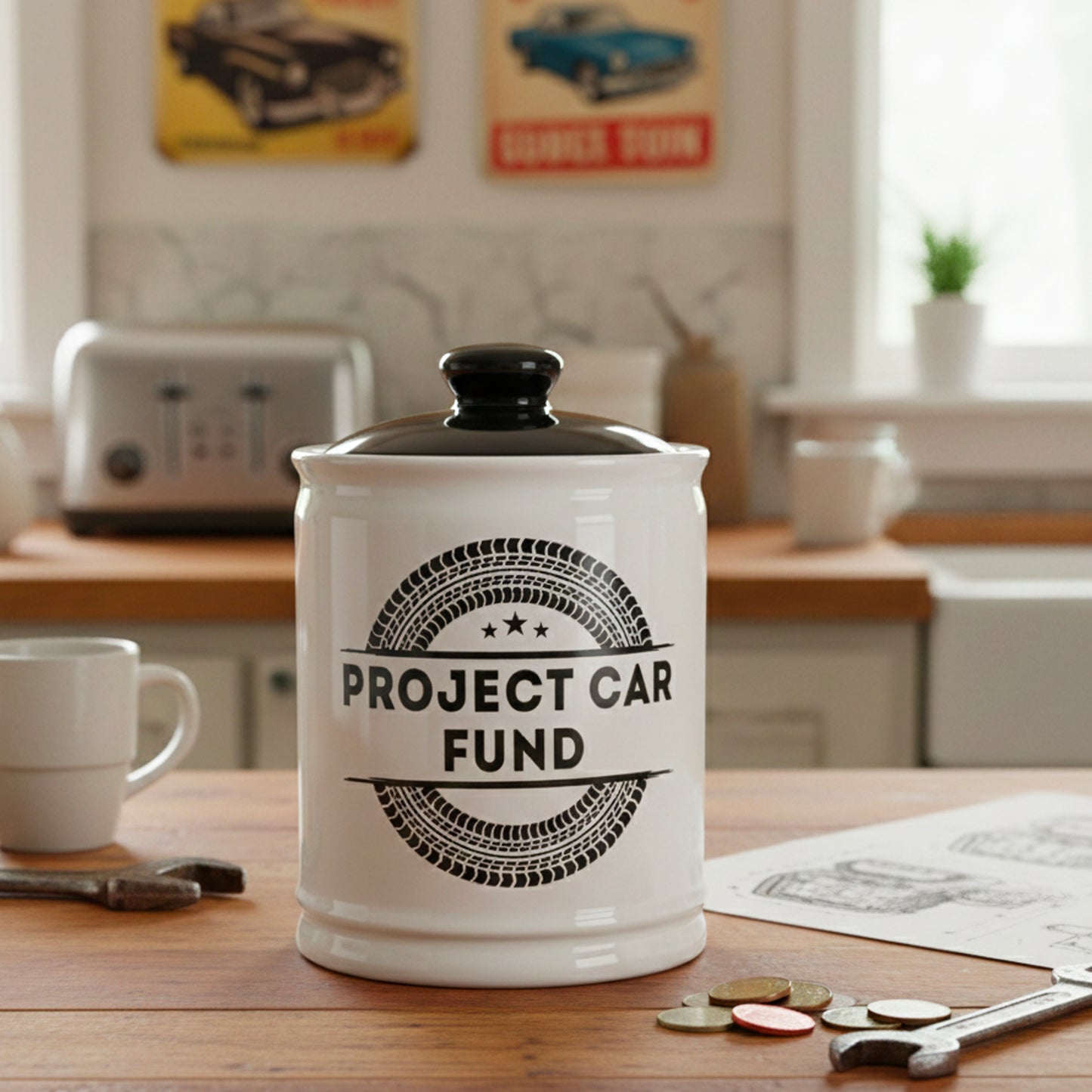 Cottage Creek Jars | Project Car Fund Piggy Bank | Car Accessories Ceramic Jar for Office & Home Decor | Stocking Stuffers & Christmas Gifts for Men, Teens, Women, Friends