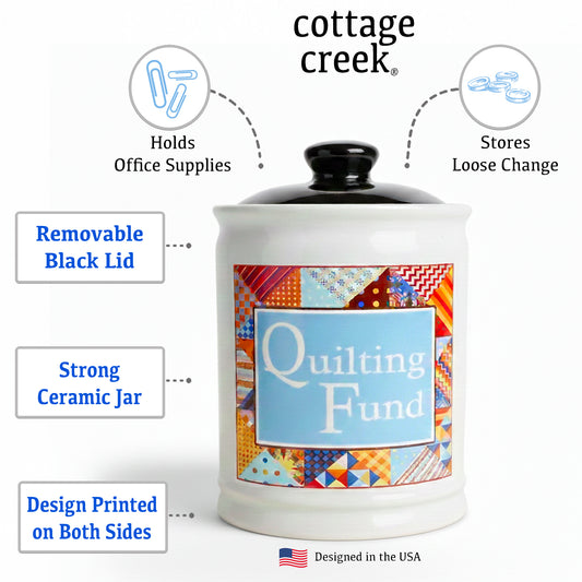 Cottage Creek Jars | Quilting Fund Piggy Bank, Candy Jar & Storage Container for Sewing Supplies, Fabric & Yarn | Christmas Gifts for Women, Unique Gifts for Quilters, Sewers, Mom, Grandma, Home Decor