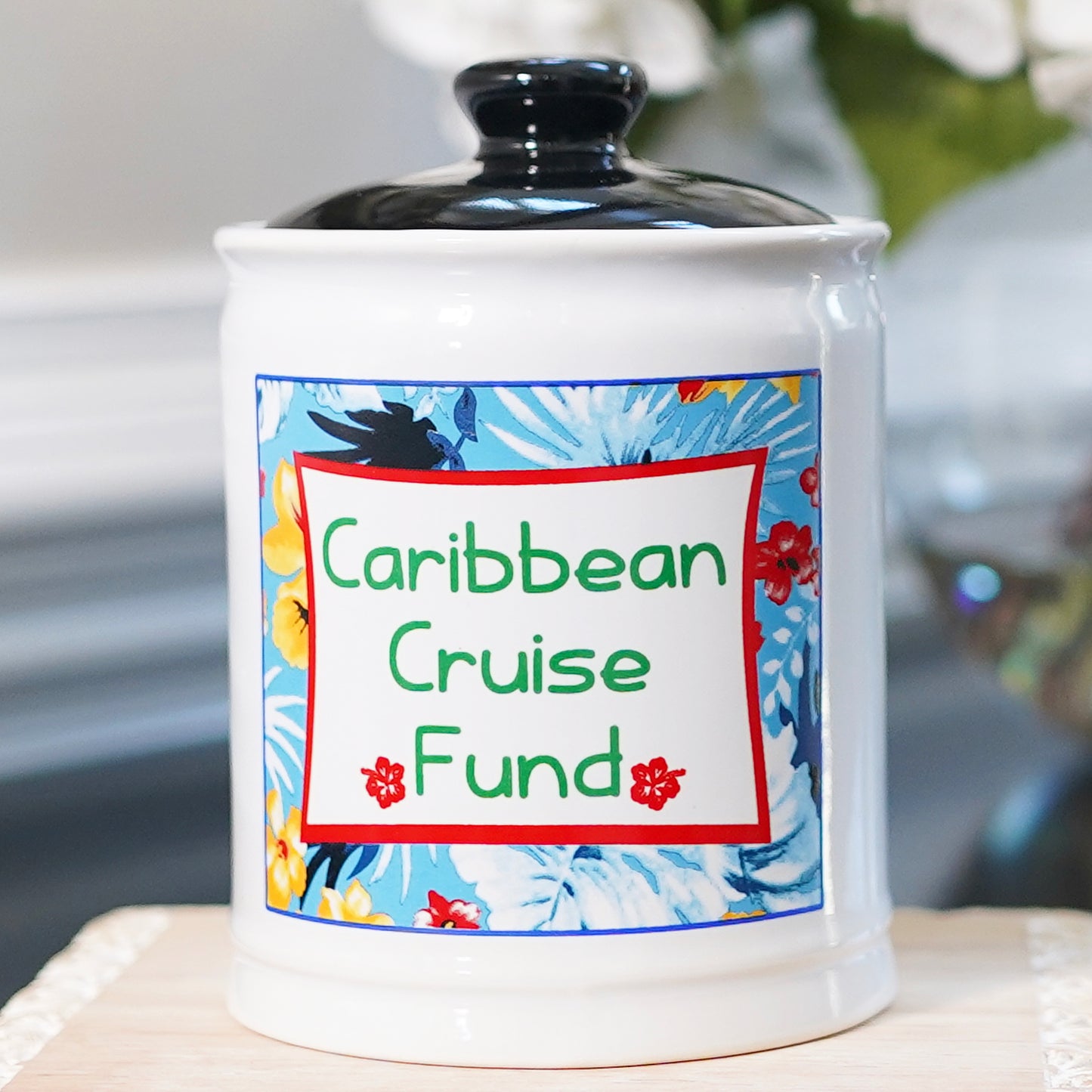Caribbean Cruise Fund Piggy Bank, Cruise Essentials Candy Jar