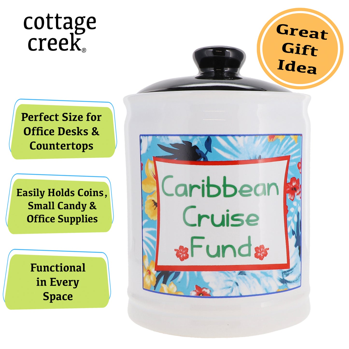 Caribbean Cruise Fund Piggy Bank, Cruise Essentials Candy Jar
