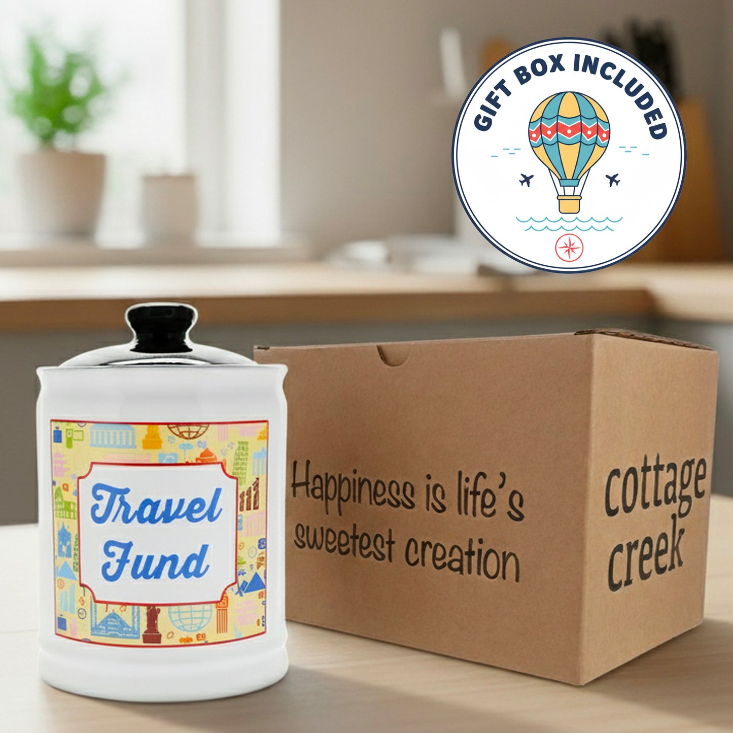 Cottage Creek Jars | Travel Piggy Bank - Ceramic Travel Essentials Money Jar | Ideal Birthday Gifts for Women, Mom, Dad | Road Trip, Cruise, Beach, Vacation Accessories Savings Bank