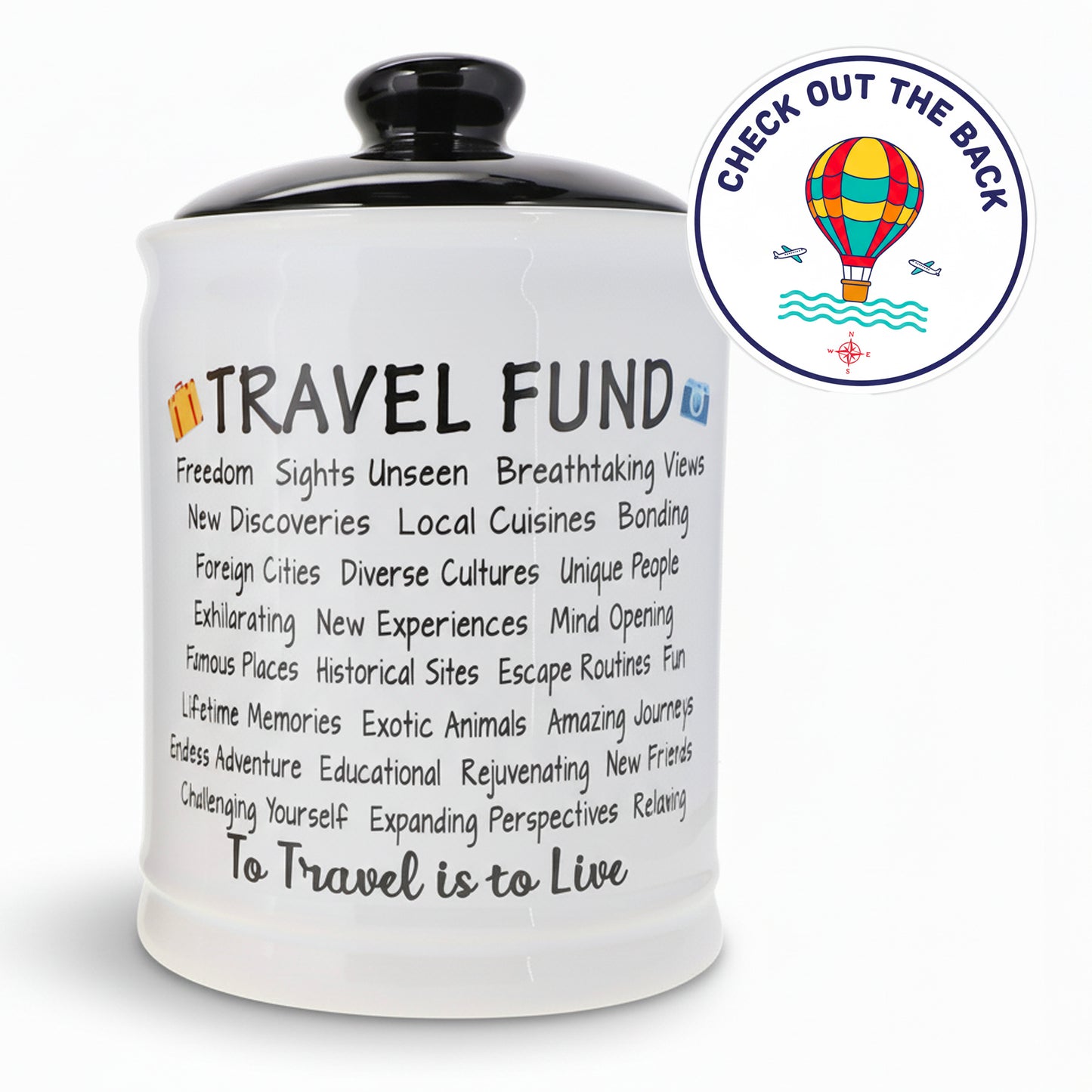 Cottage Creek Jars | Travel Piggy Bank - Ceramic Travel Essentials Money Jar | Ideal Birthday Gifts for Women, Mom, Dad | Road Trip, Cruise, Beach, Vacation Accessories Savings Bank