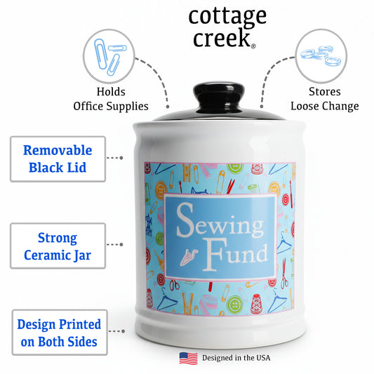 Cottage Creek Jars | Sewing Fund Piggy Bank, Candy Jar & Storage Container for Sewing Supplies, Fabric & Yarn | Christmas Gifts for Women, Unique Gifts for Quilters, Sewers, Mom, Grandma, & Home Decor