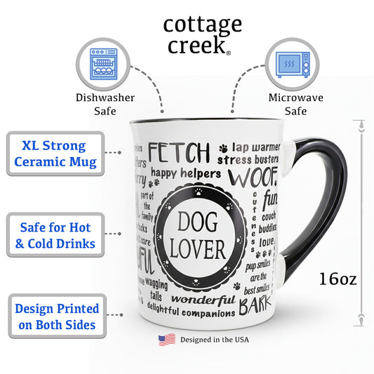 Cottage Creek Coffee Cups | Dog Lover 16oz Ceramic Coffee Mug | Ideal I Love My Dog Gifts for Women, Men | Funny Gifts for Mom, Dad, Girlfriend, Boyfriend